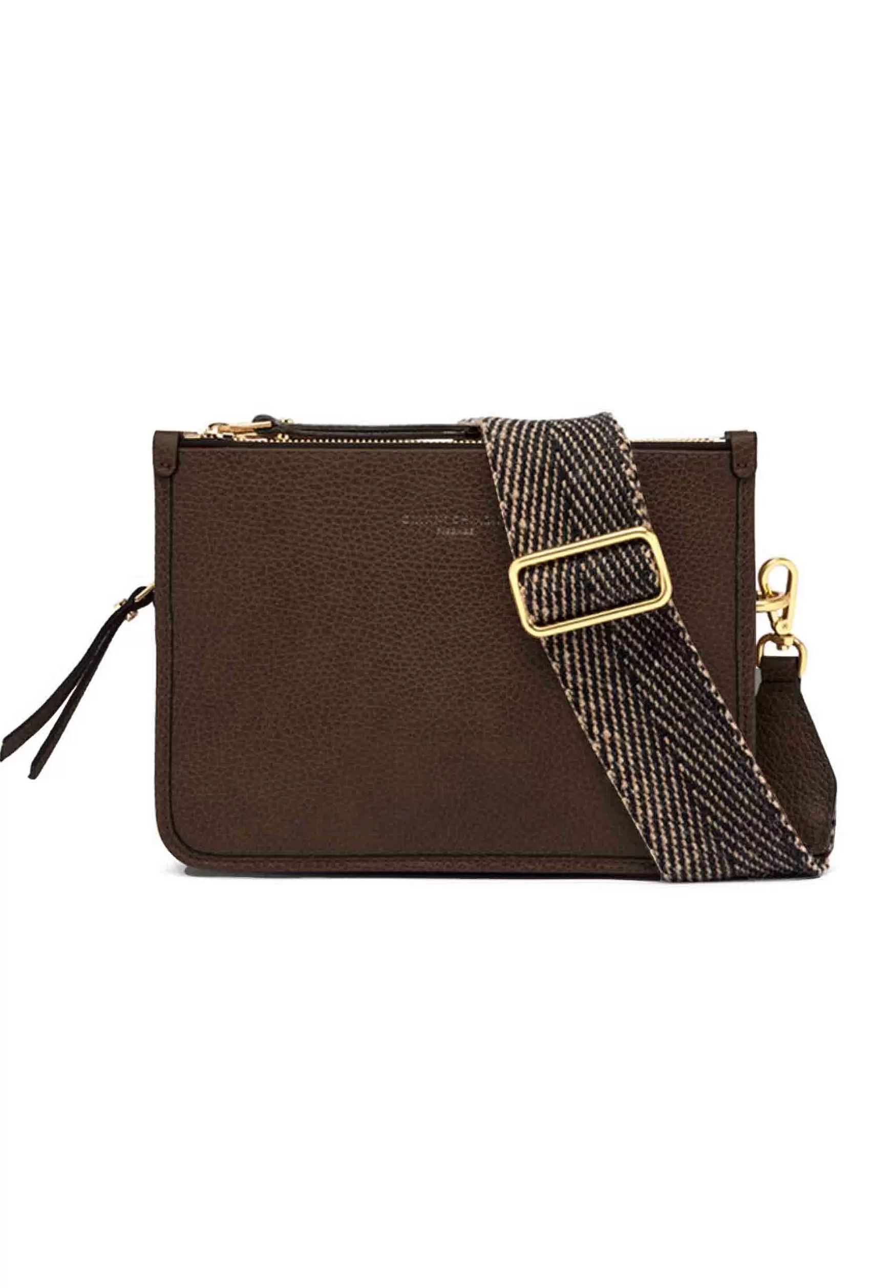 Borsa Donna Pochette Debbie New In Pelle Testa Di Moro Con Tracolla In Tessuto*Gianni Chiarini Shop