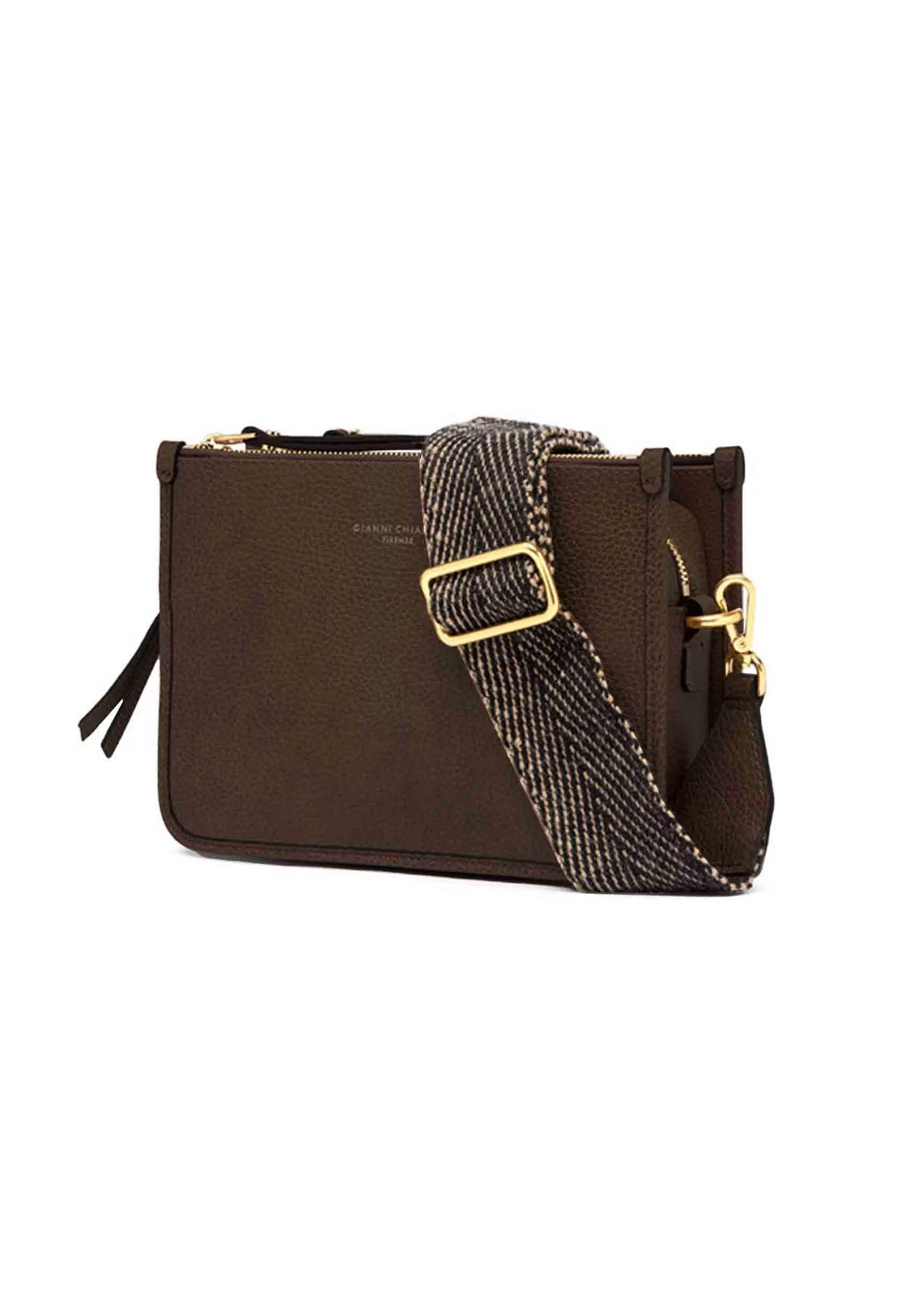 Borsa Donna Pochette Debbie New In Pelle Testa Di Moro Con Tracolla In Tessuto*Gianni Chiarini Shop