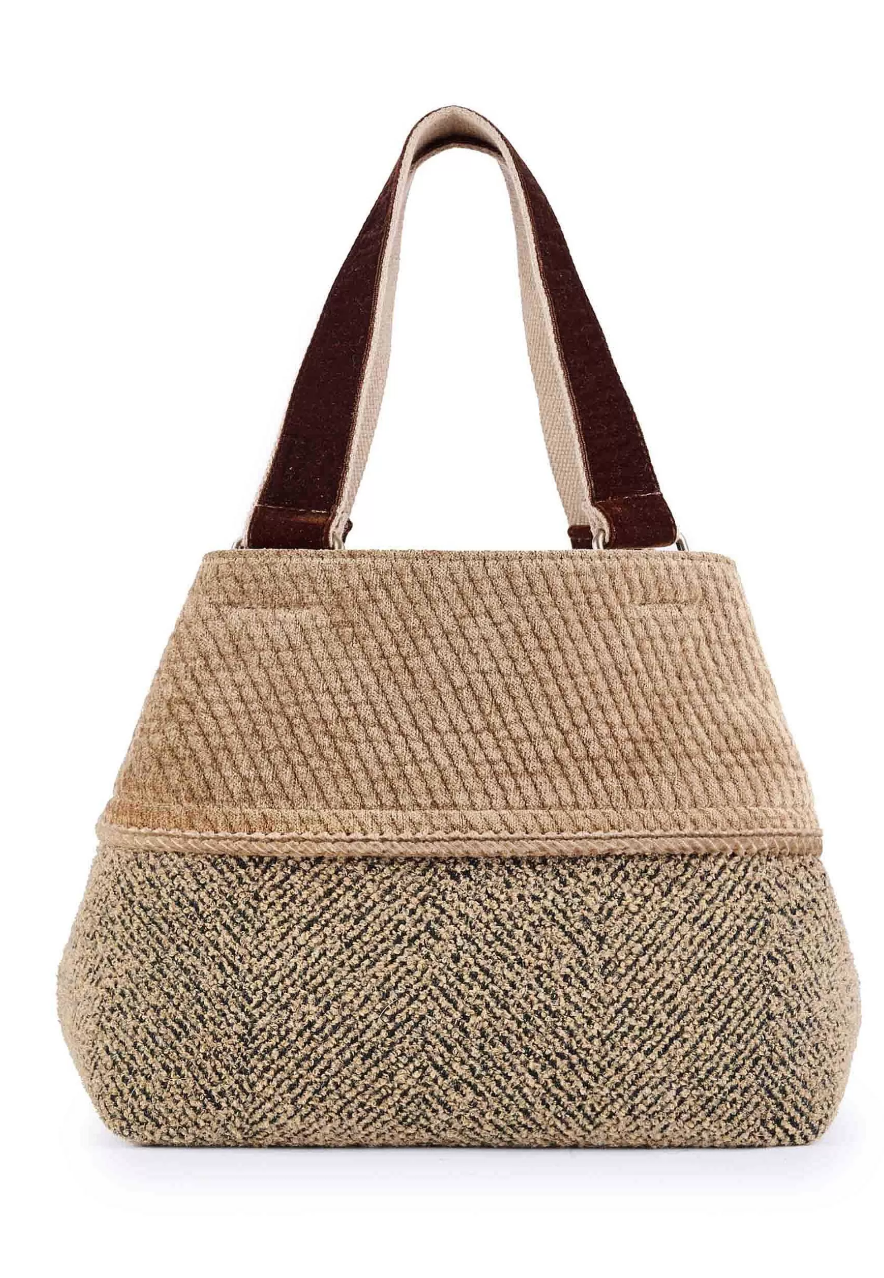 Borsa Donna Shopping In Jacquard Cuoio Con Lana A Contrato E Doppi Manici*Via Mail Bag Hot