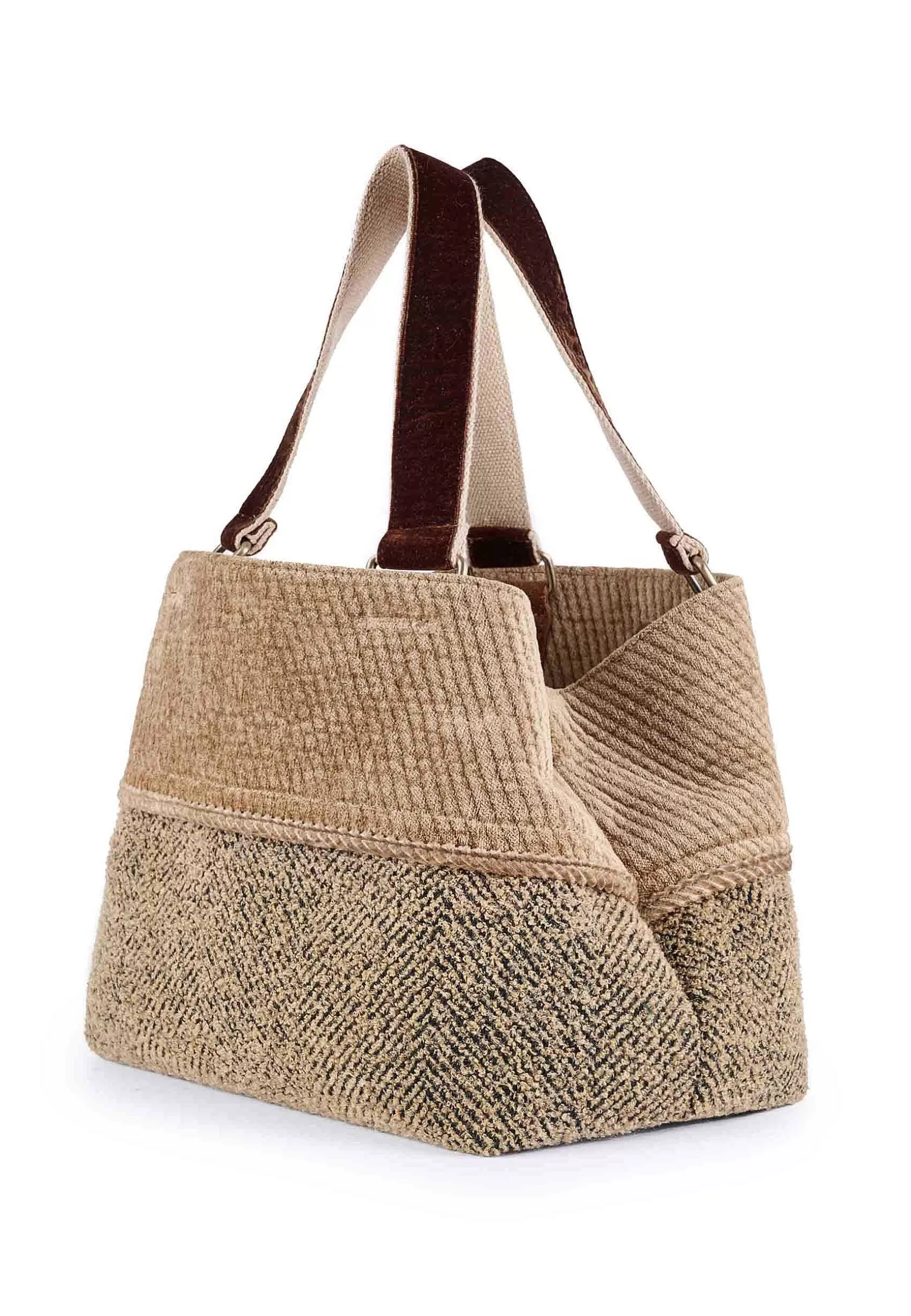 Borsa Donna Shopping In Jacquard Cuoio Con Lana A Contrato E Doppi Manici*Via Mail Bag Hot