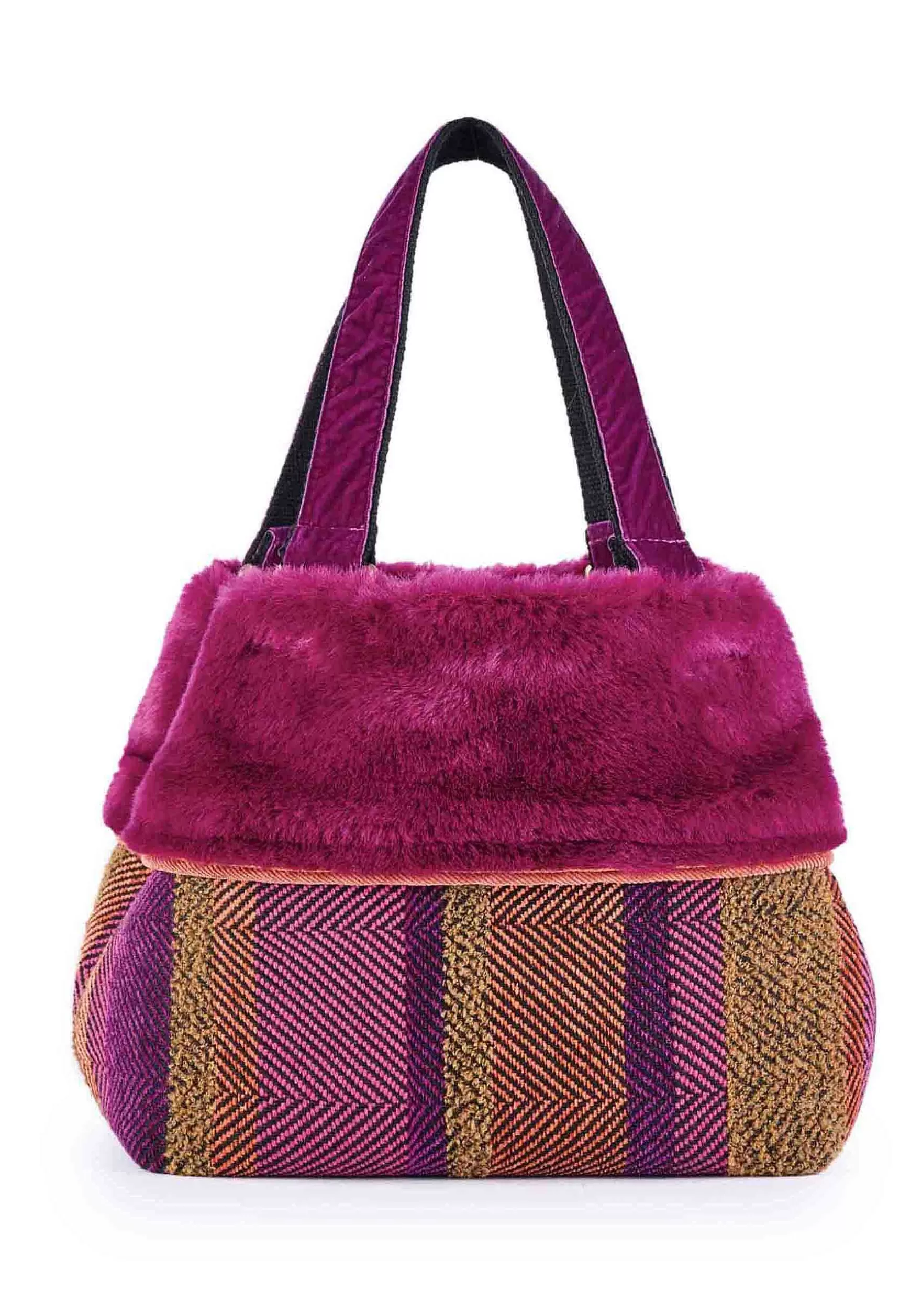 Borsa Donna Shopping In Jacquard Fuxia Con Pellicia Ecologica E Doppi Manici*Via Mail Bag Best Sale