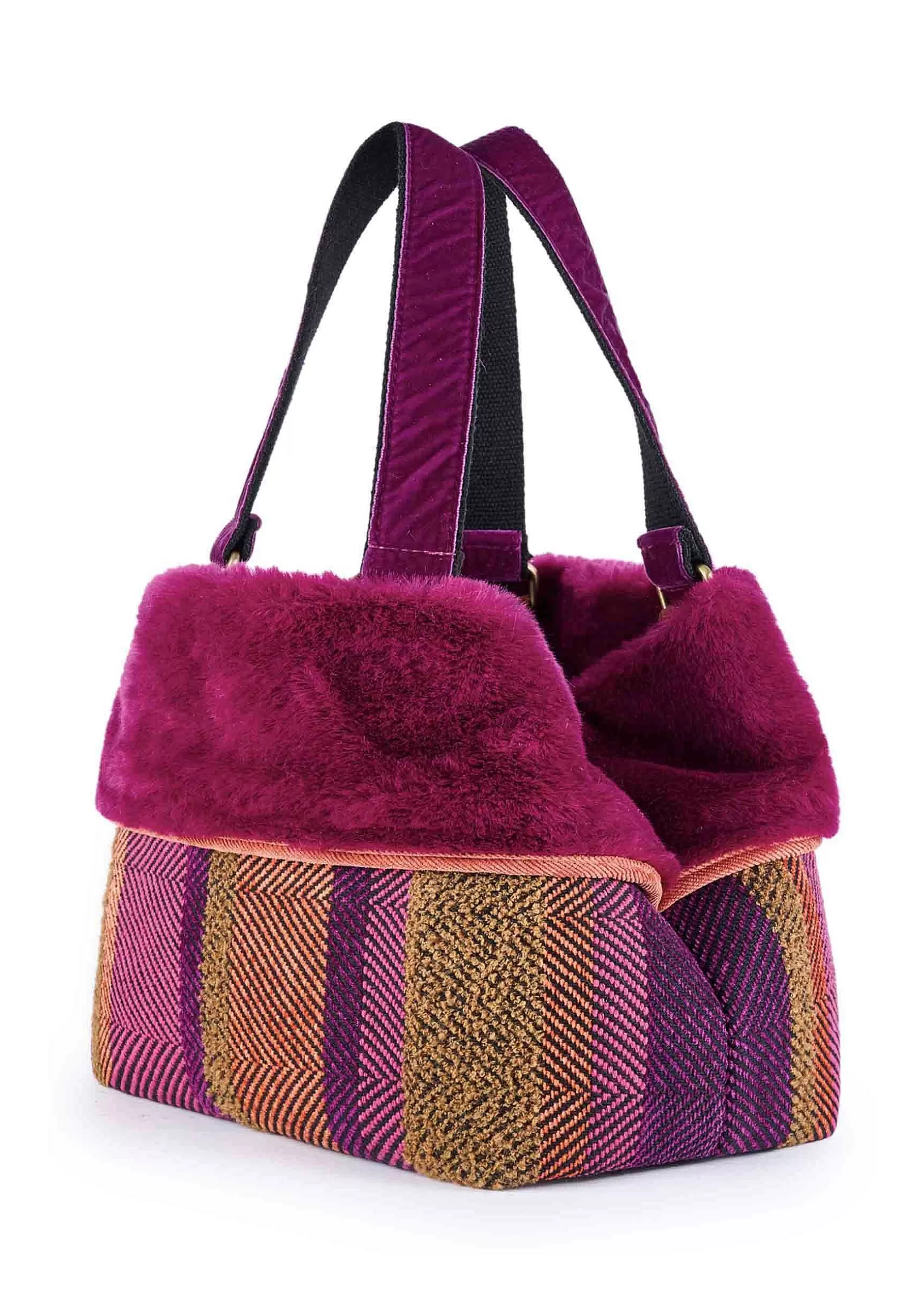 Borsa Donna Shopping In Jacquard Fuxia Con Pellicia Ecologica E Doppi Manici*Via Mail Bag Best Sale