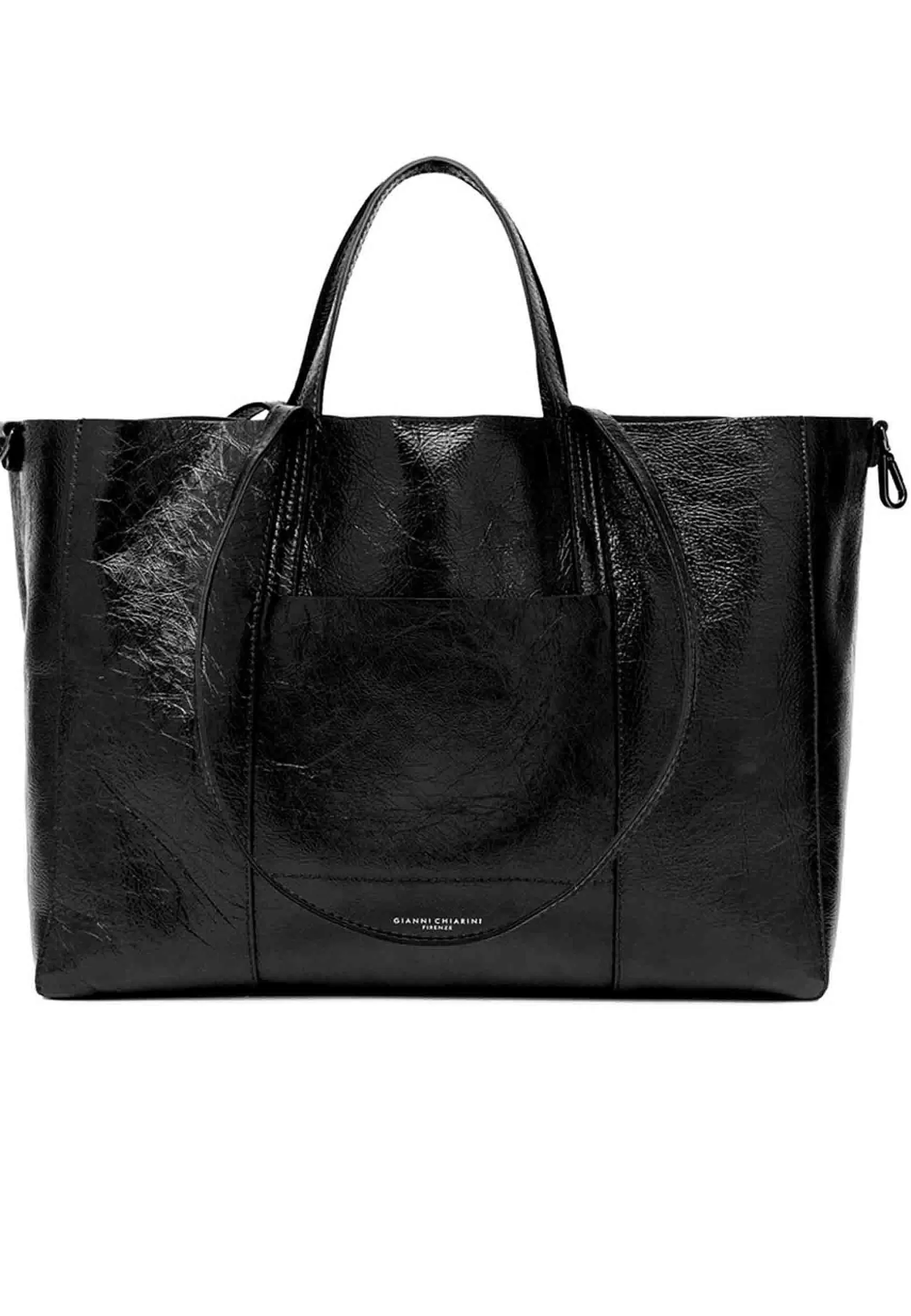 Borsa Donna Super Light In Pelle Nera Lucida Con Doppi Manici*Gianni Chiarini Shop