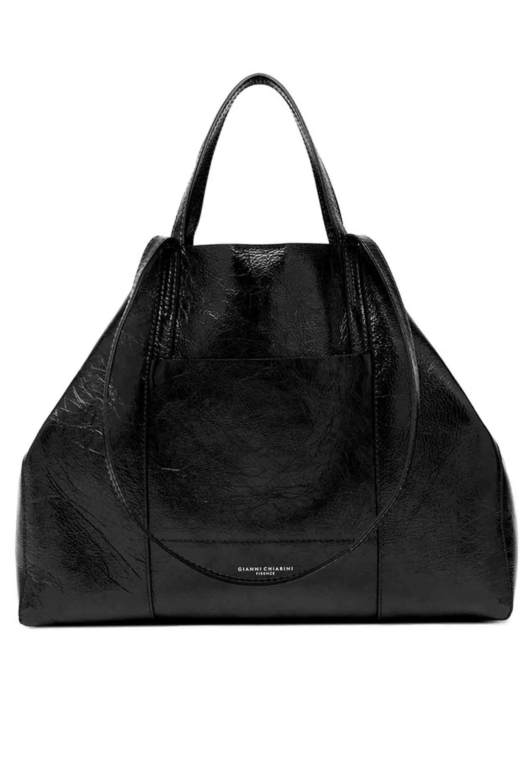 Borsa Donna Super Light In Pelle Nera Lucida Con Doppi Manici*Gianni Chiarini Shop