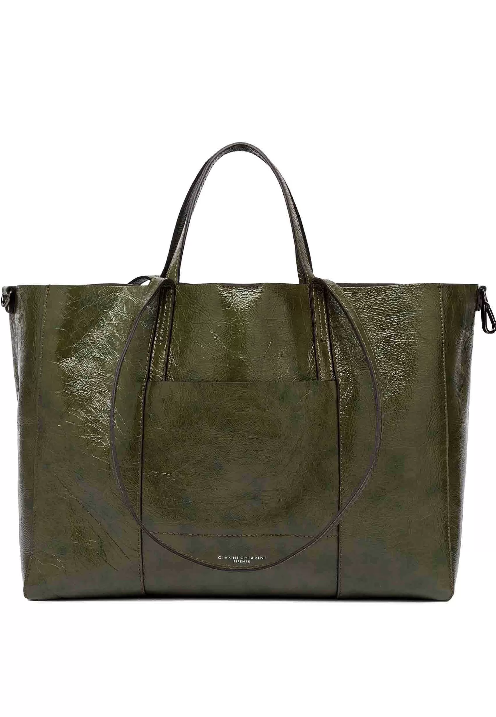 Borsa Donna Super Light In Pelle Verde Lucida Con Doppi Manici*Gianni Chiarini Flash Sale