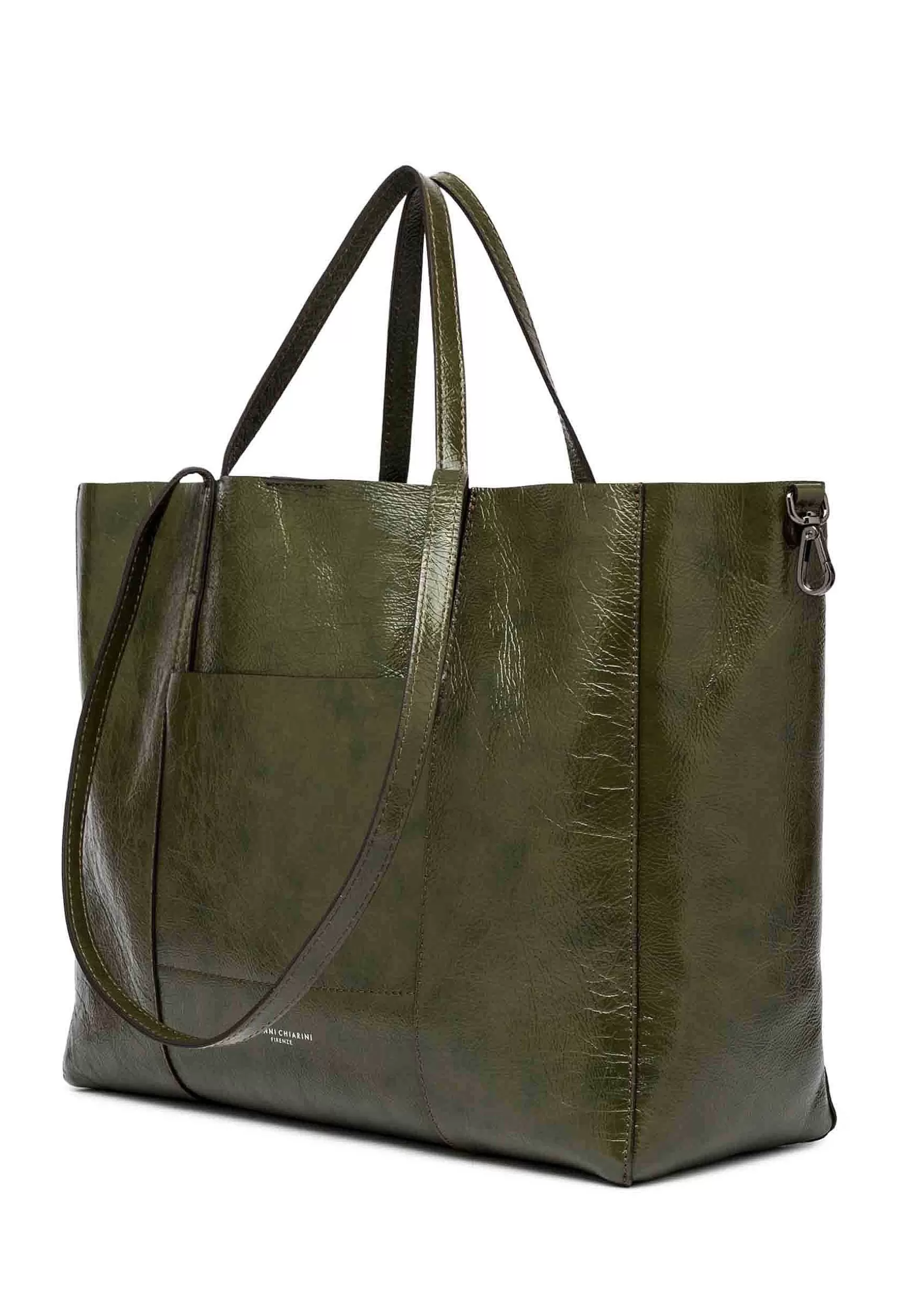 Borsa Donna Super Light In Pelle Verde Lucida Con Doppi Manici*Gianni Chiarini Flash Sale