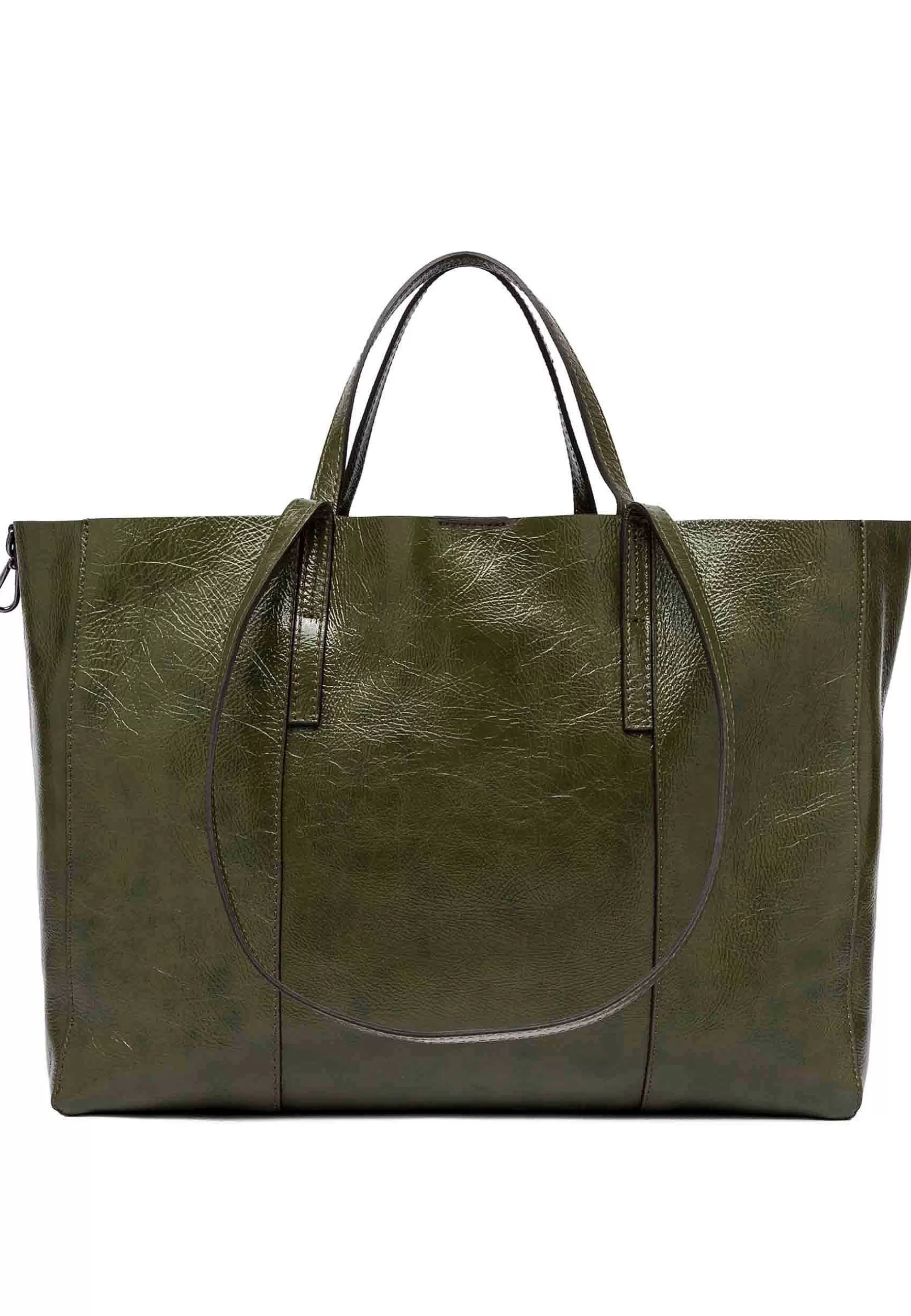 Borsa Donna Super Light In Pelle Verde Lucida Con Doppi Manici*Gianni Chiarini Flash Sale