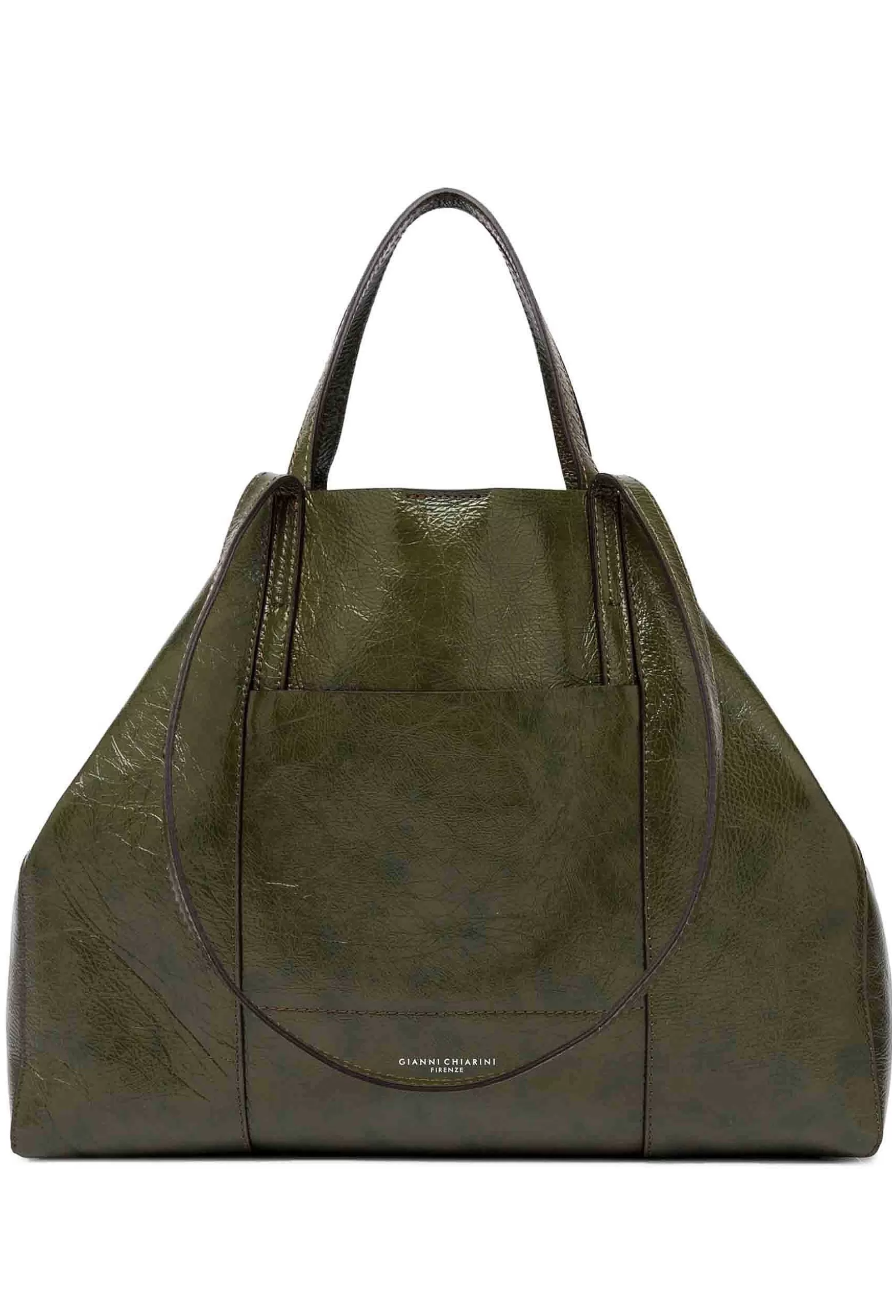 Borsa Donna Super Light In Pelle Verde Lucida Con Doppi Manici*Gianni Chiarini Flash Sale