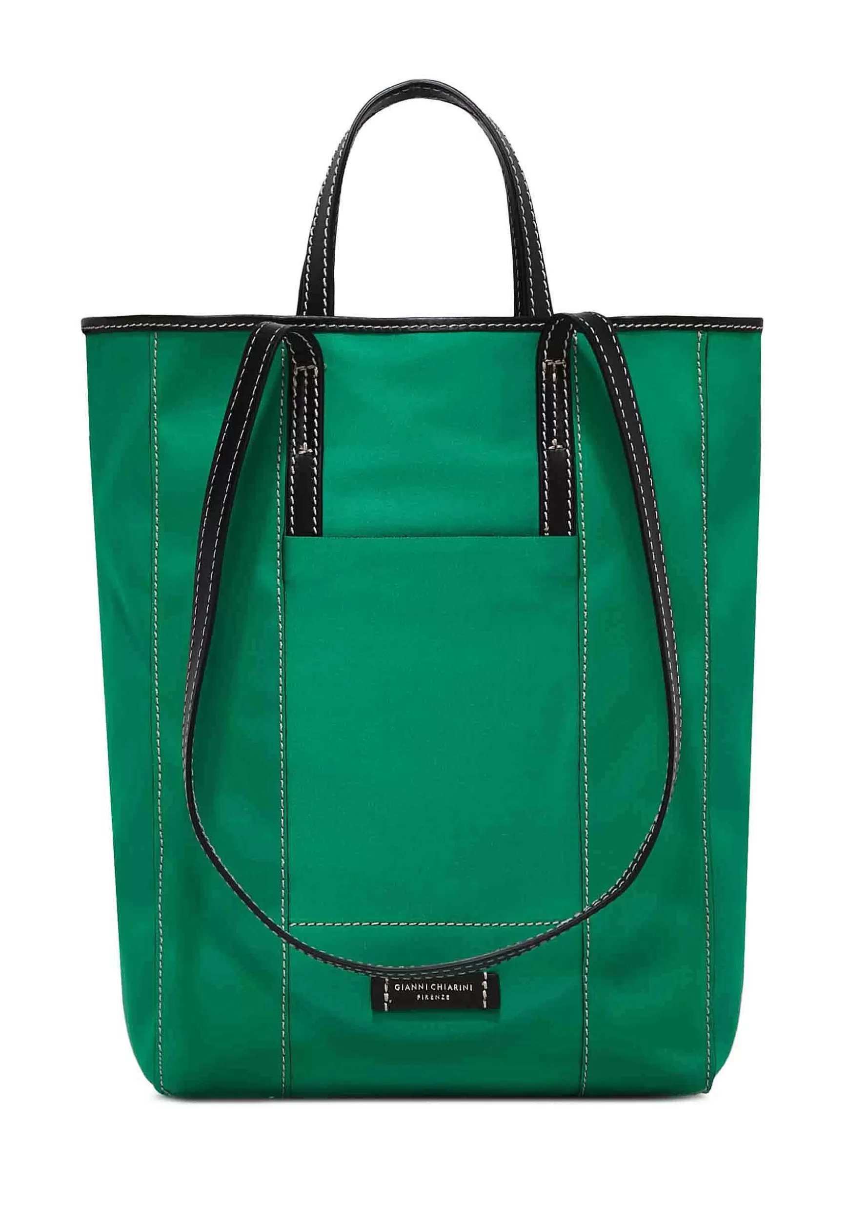 Borsa Donna Super Light In Tessuto Verde E Pelle Nera Con Doppi Manici*Gianni Chiarini Outlet