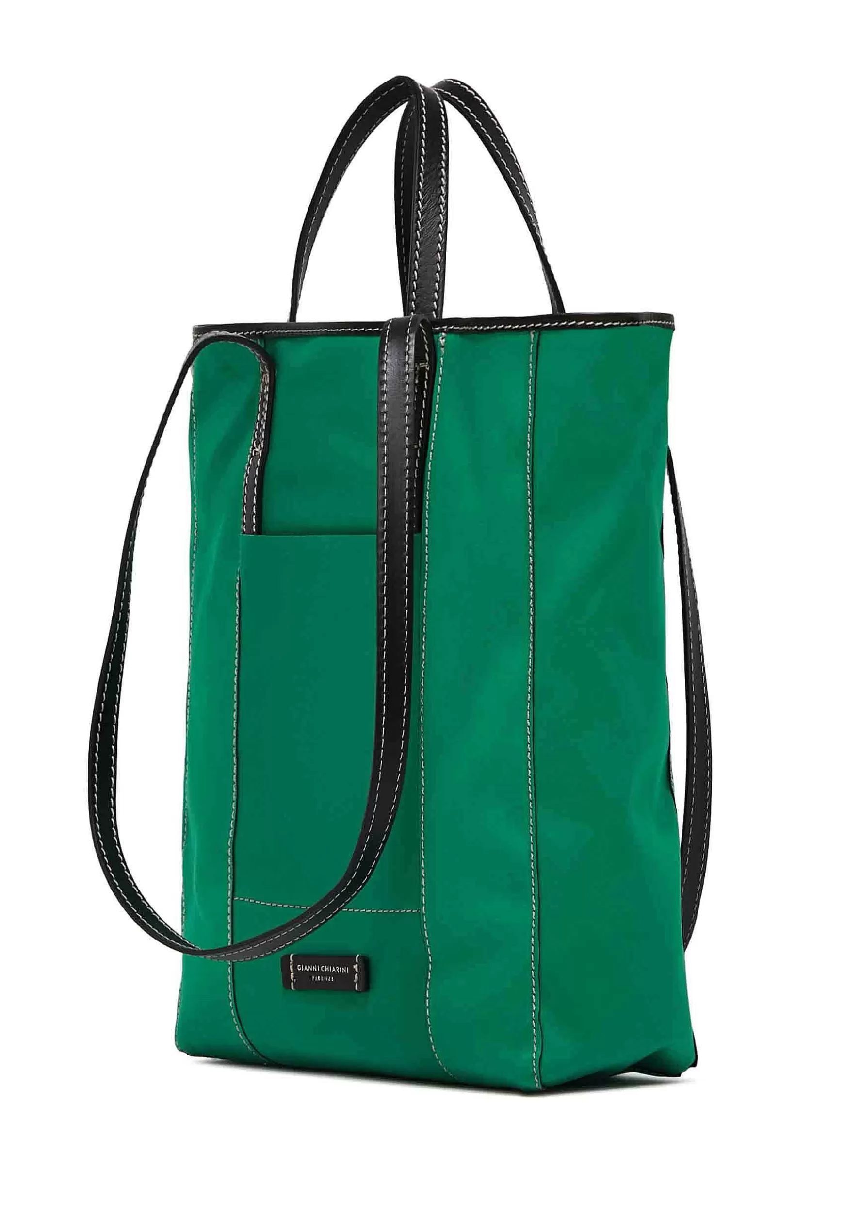 Borsa Donna Super Light In Tessuto Verde E Pelle Nera Con Doppi Manici*Gianni Chiarini Outlet