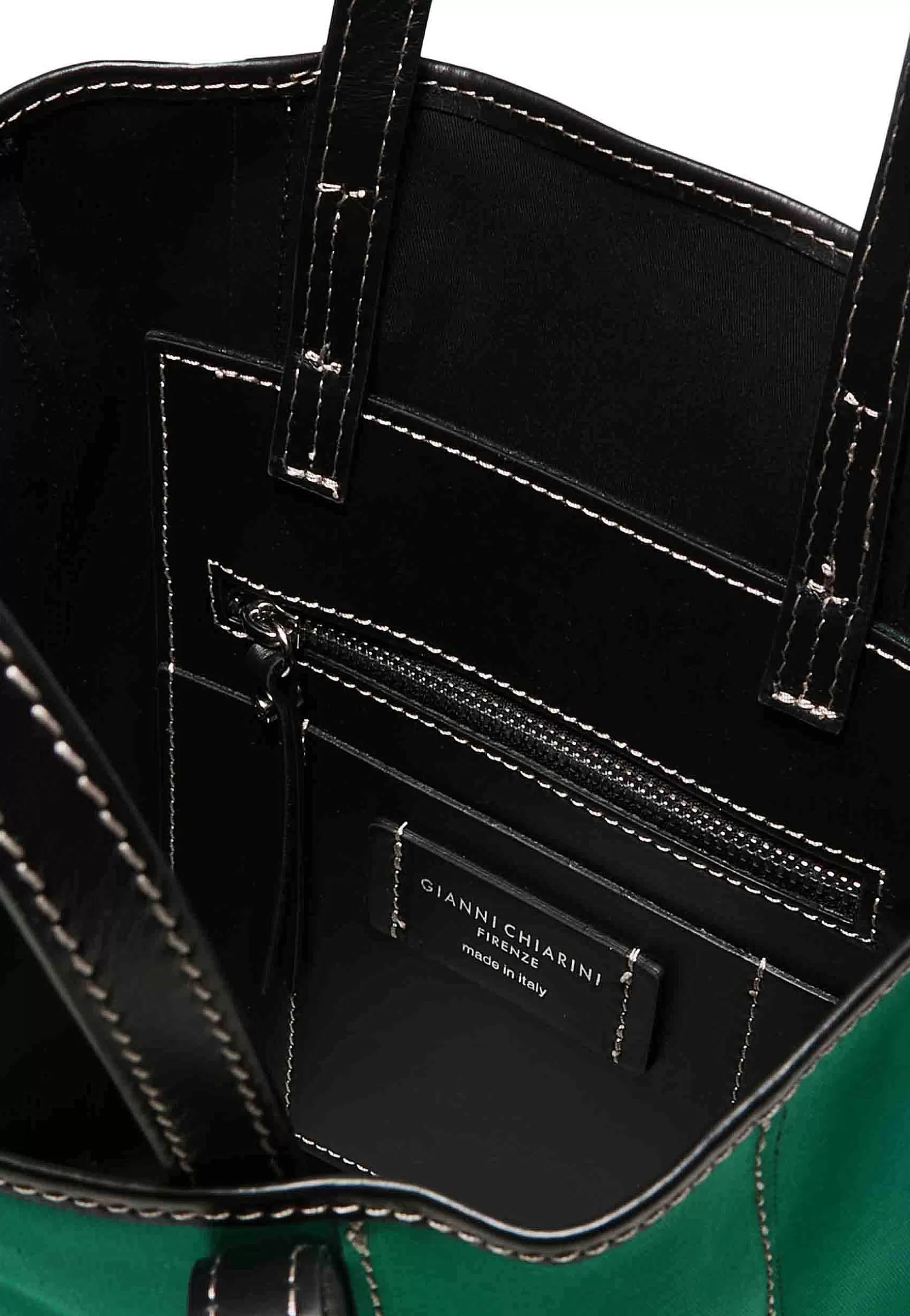 Borsa Donna Super Light In Tessuto Verde E Pelle Nera Con Doppi Manici*Gianni Chiarini Outlet