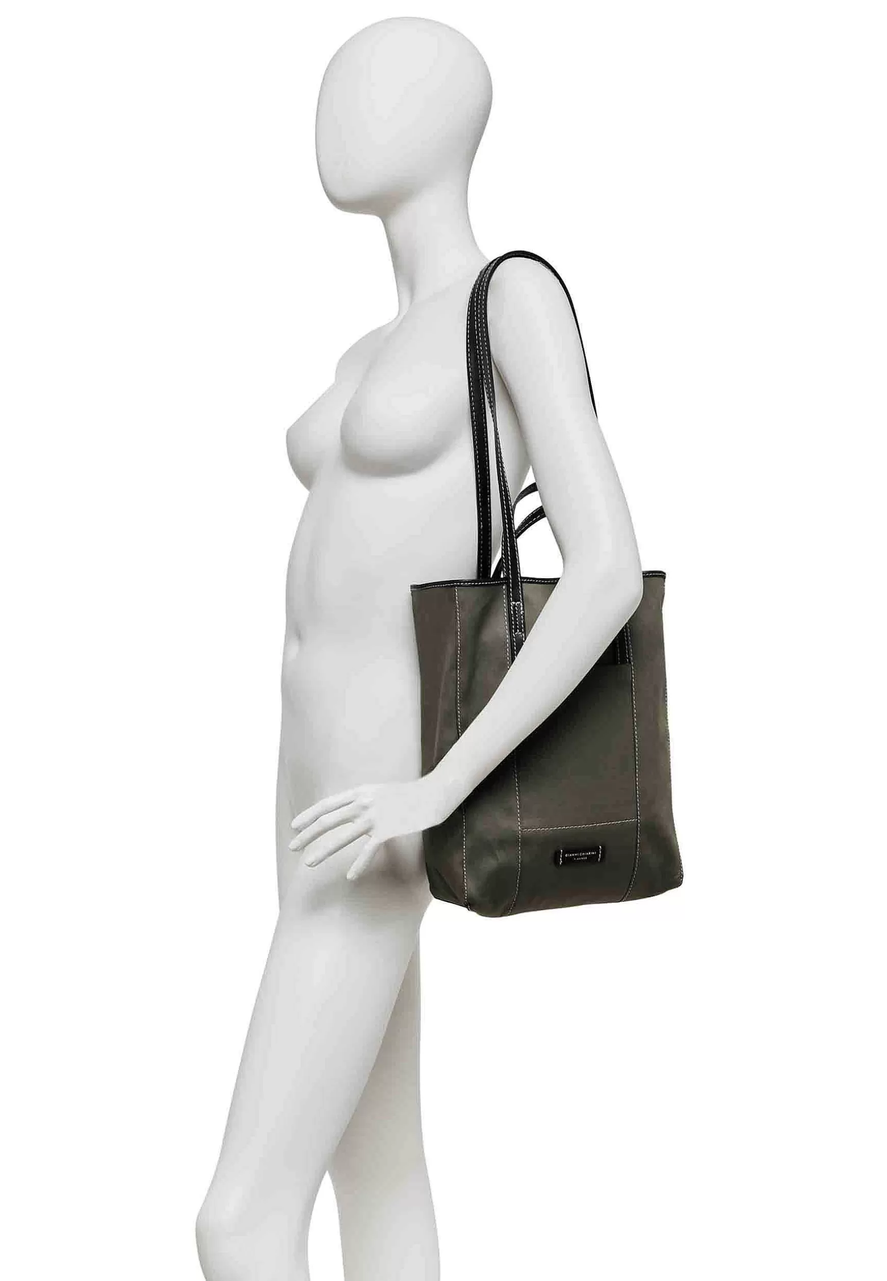 Borsa Donna Super Light In Tessuto Verde E Pelle Nera Con Doppi Manici*Gianni Chiarini Outlet