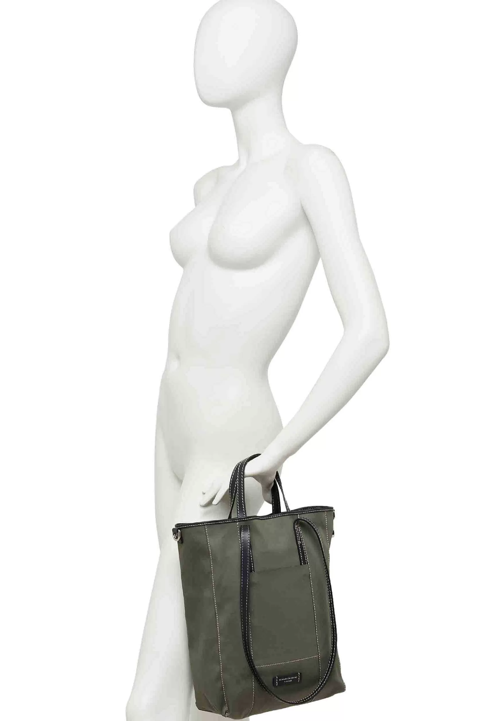 Borsa Donna Super Light In Tessuto Verde E Pelle Nera Con Doppi Manici*Gianni Chiarini Outlet
