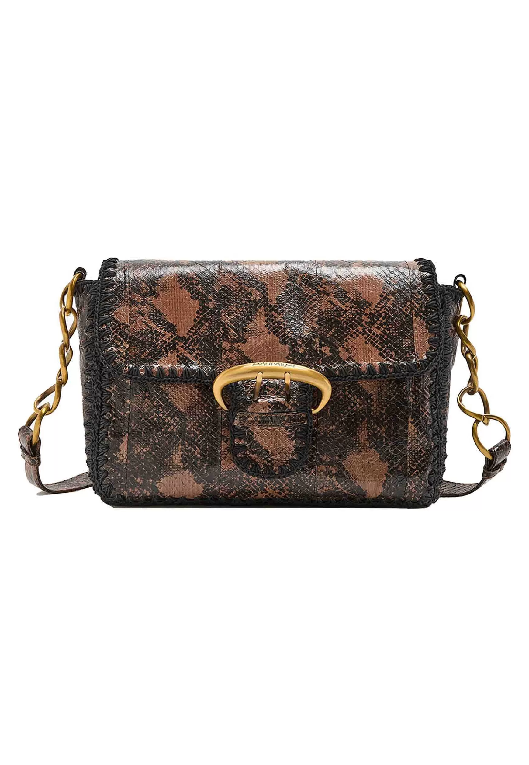 Borsa Pochette A Tracolla Donna Exotic In Pelle Stampata Cammello Con Fibbione*Maliparmi Clearance