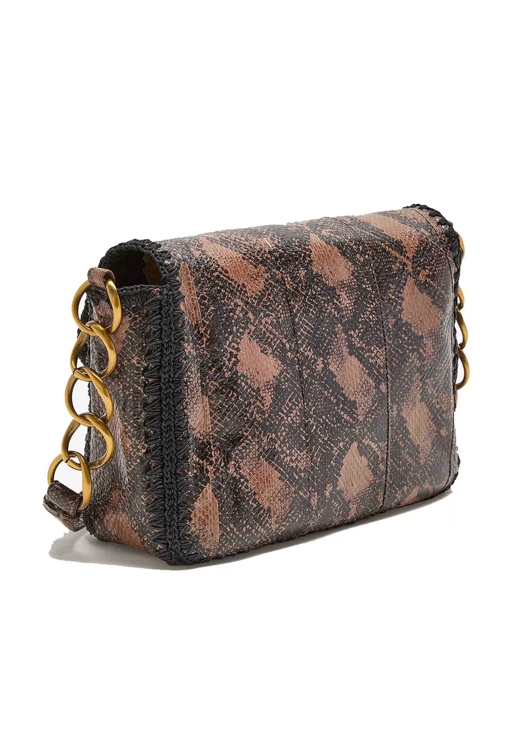 Borsa Pochette A Tracolla Donna Exotic In Pelle Stampata Cammello Con Fibbione*Maliparmi Clearance