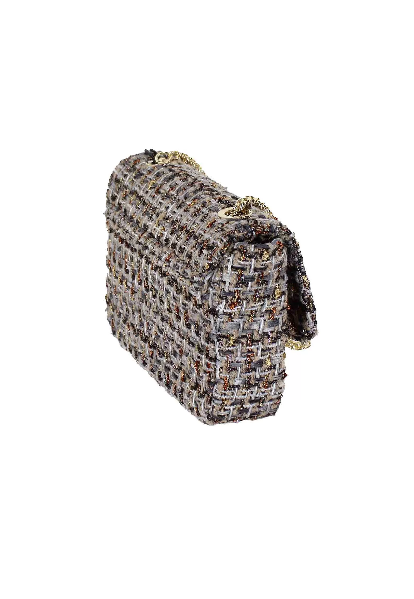 Borsa Pochette Donna In Lana Boucle Taupe Con Catena Oro*Kassiopea Outlet
