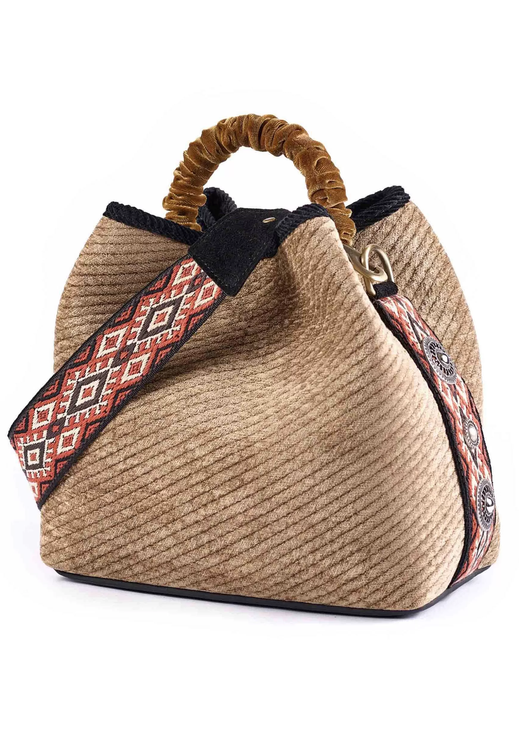 Borsa Secchiello Donna In Ciniglia Cuoio Con Tacolla Etnica E Borchie*Via Mail Bag Cheap