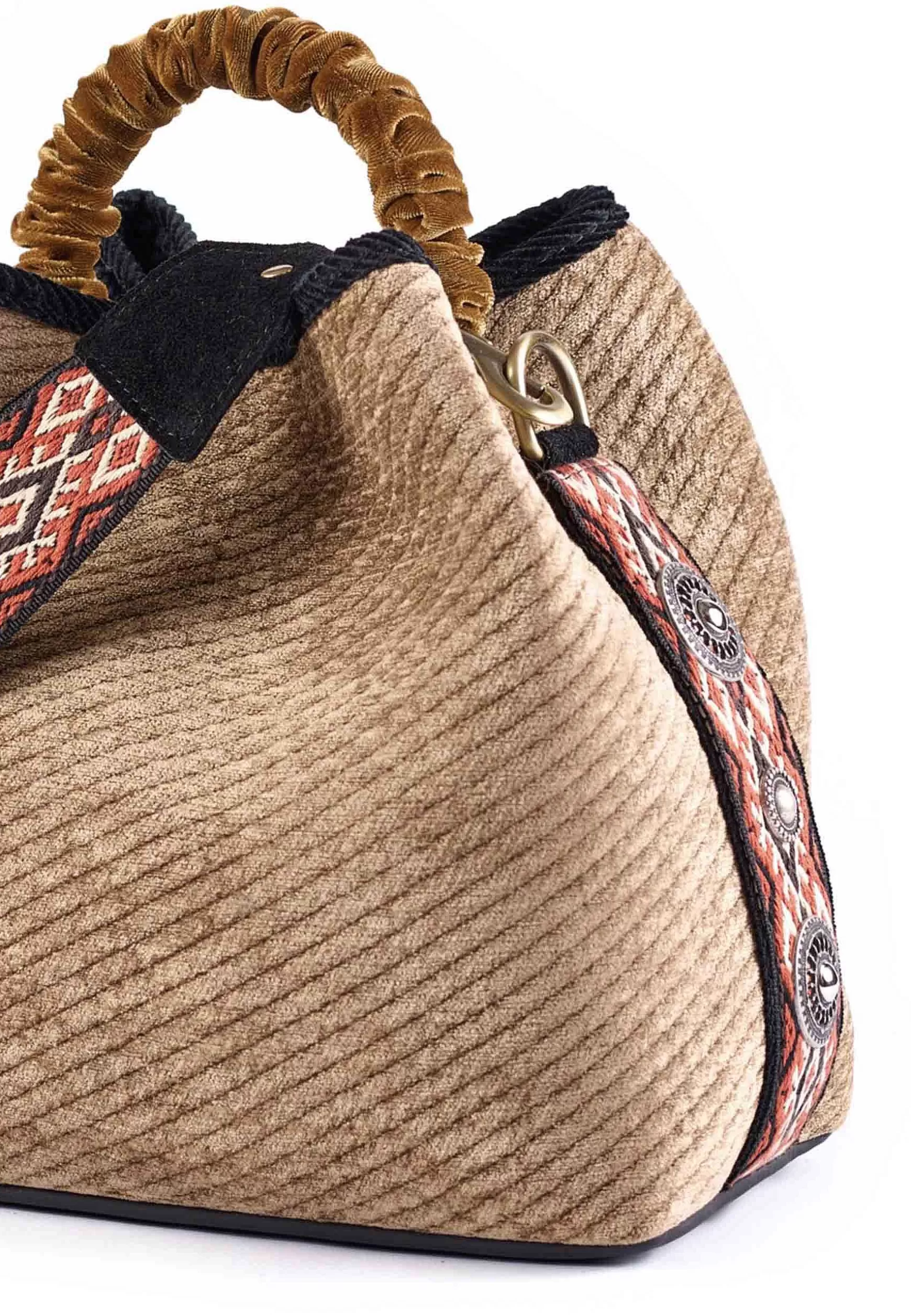 Borsa Secchiello Donna In Ciniglia Cuoio Con Tacolla Etnica E Borchie*Via Mail Bag Cheap