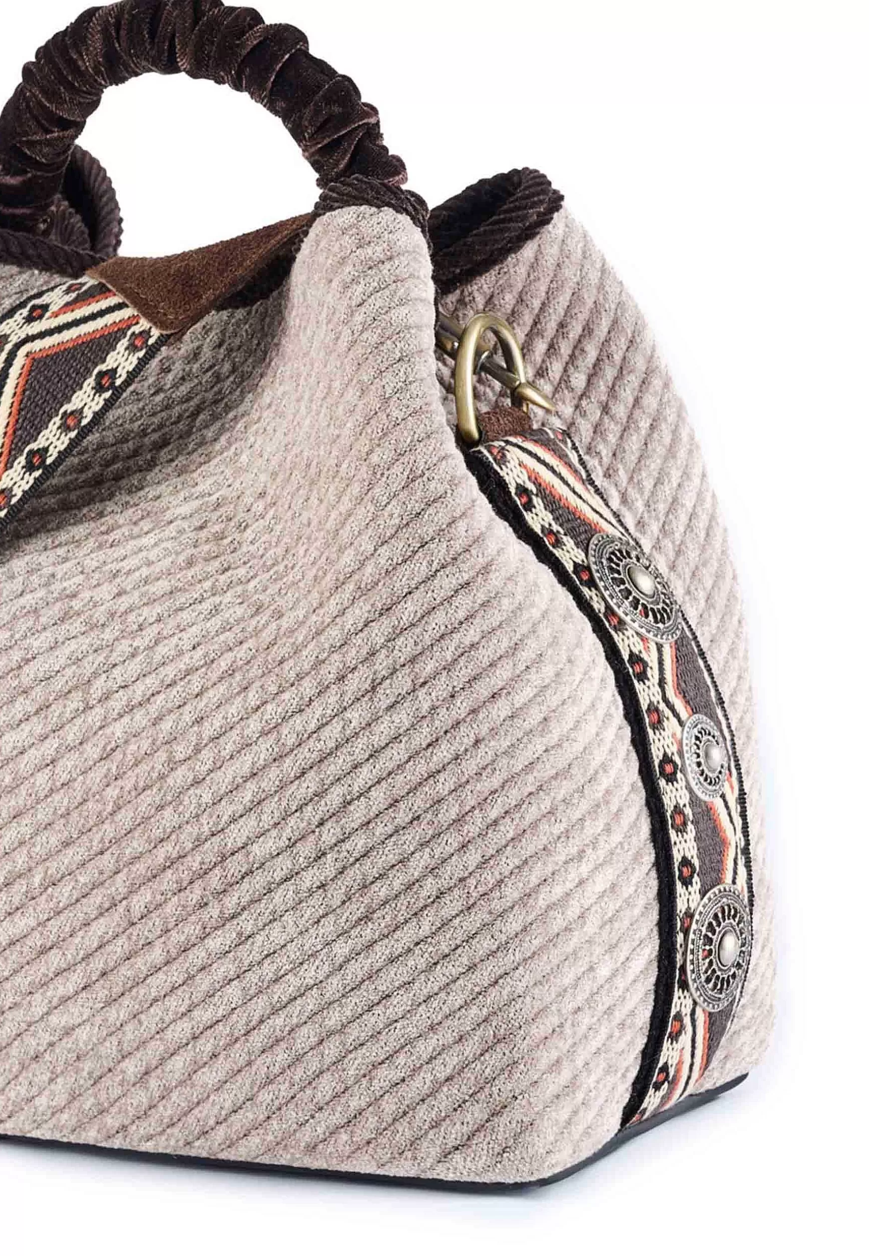 Borsa Secchiello Donna In Ciniglia Panna Con Tacolla Etnica E Borchie*Via Mail Bag Cheap