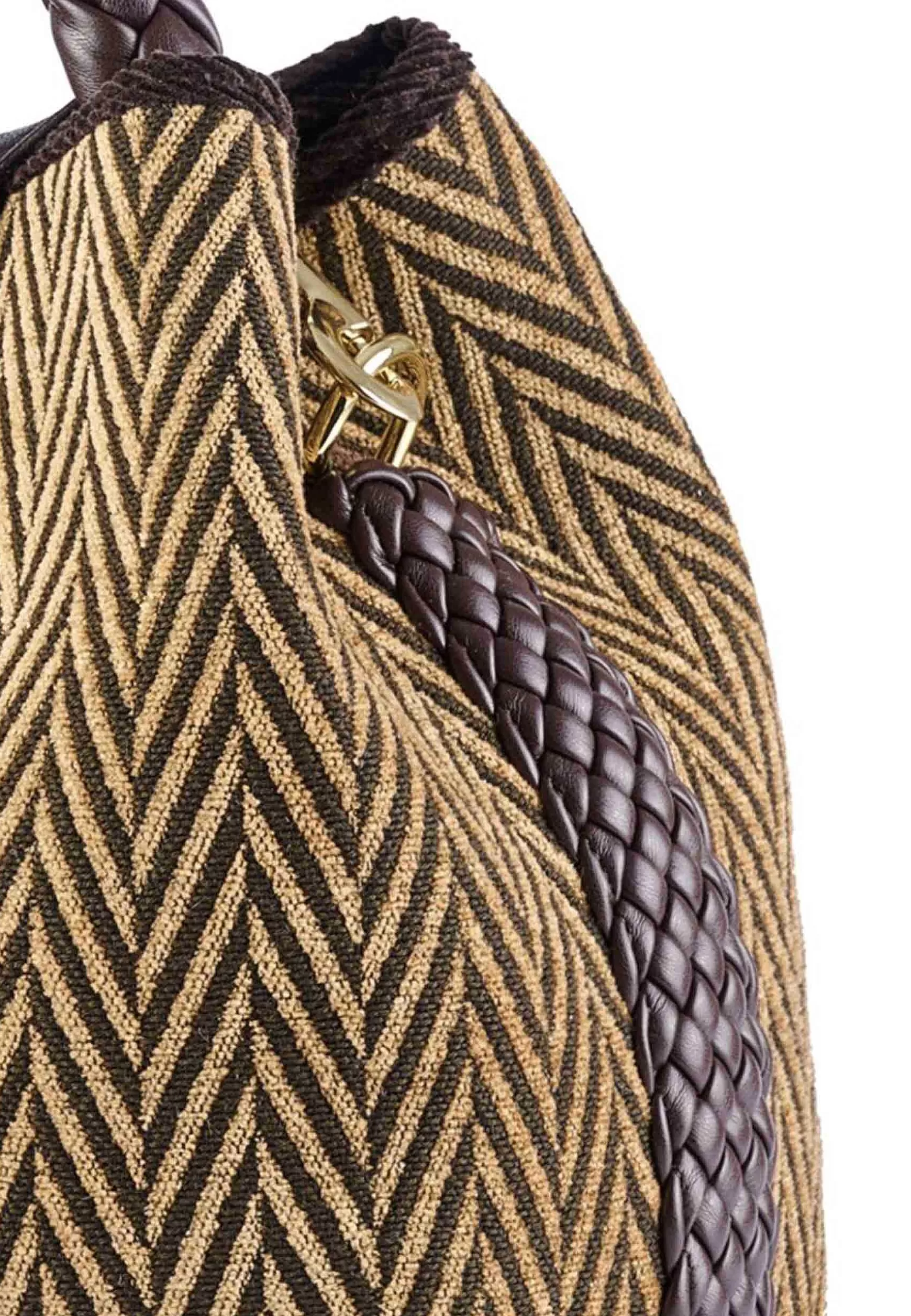 Borsa Secchiello Donna In Jacquard Spigato Beige Con Tracolla In Velluto*Via Mail Bag Flash Sale