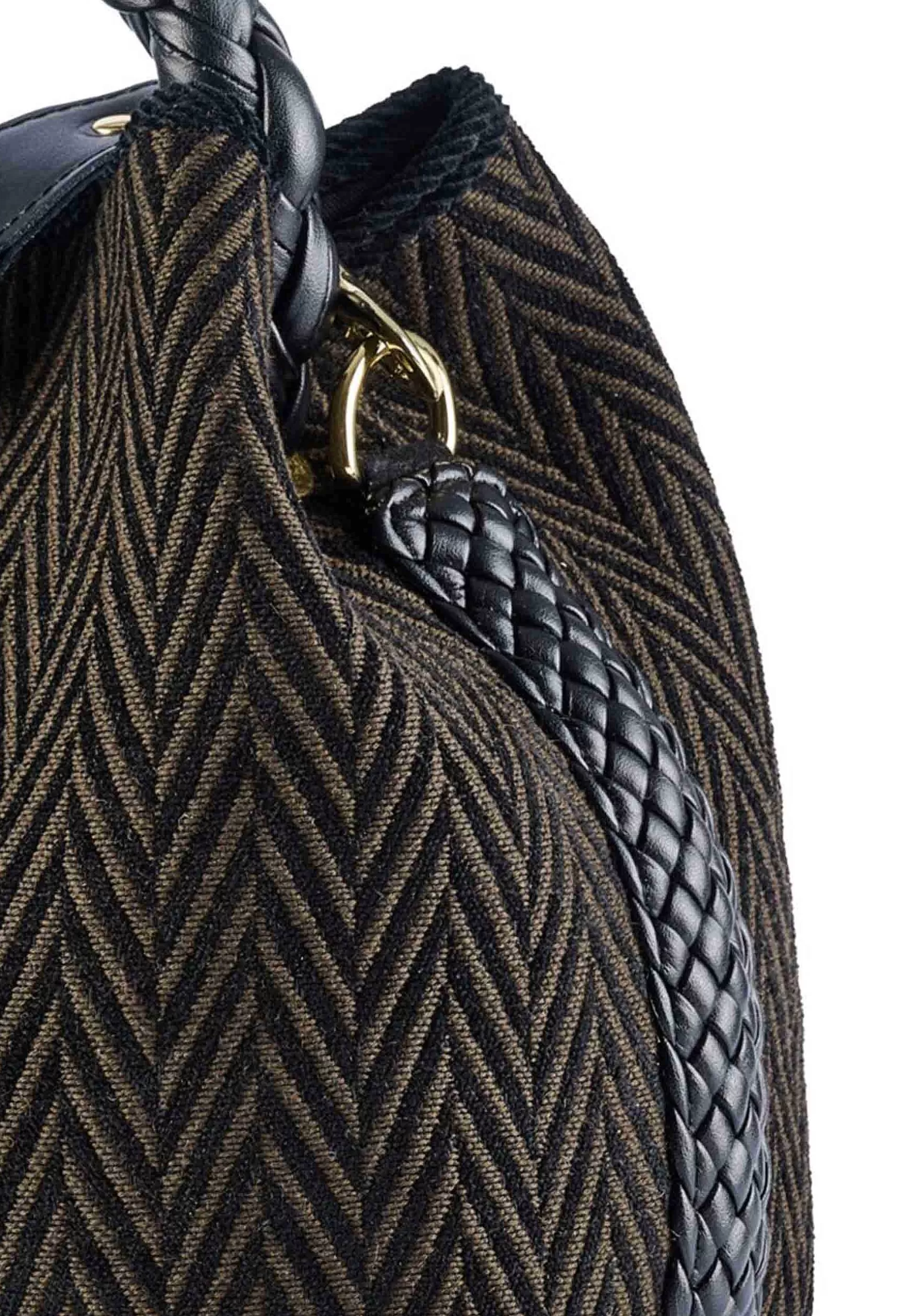 Borsa Secchiello Donna In Jacquard Spigato Nero Con Tracolla In Velluto*Via Mail Bag Shop