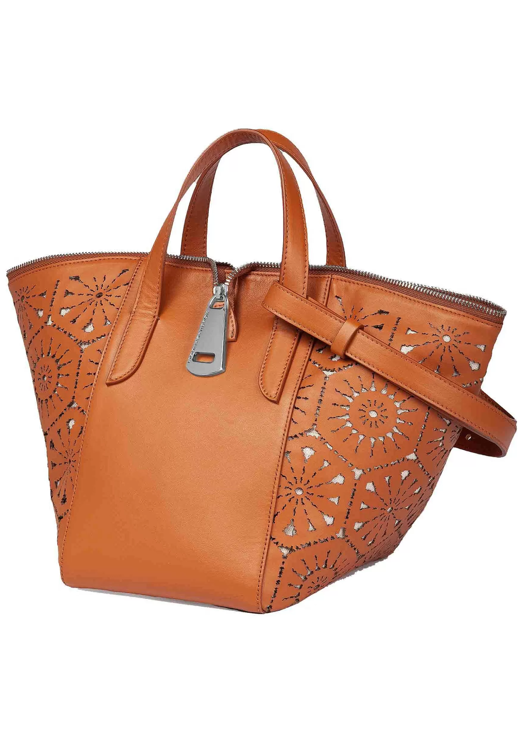 Borsa Shopping A Tracolla Donna In Pelle Laserata Cuoio Con Tracolla*Roberta Gandolfi New