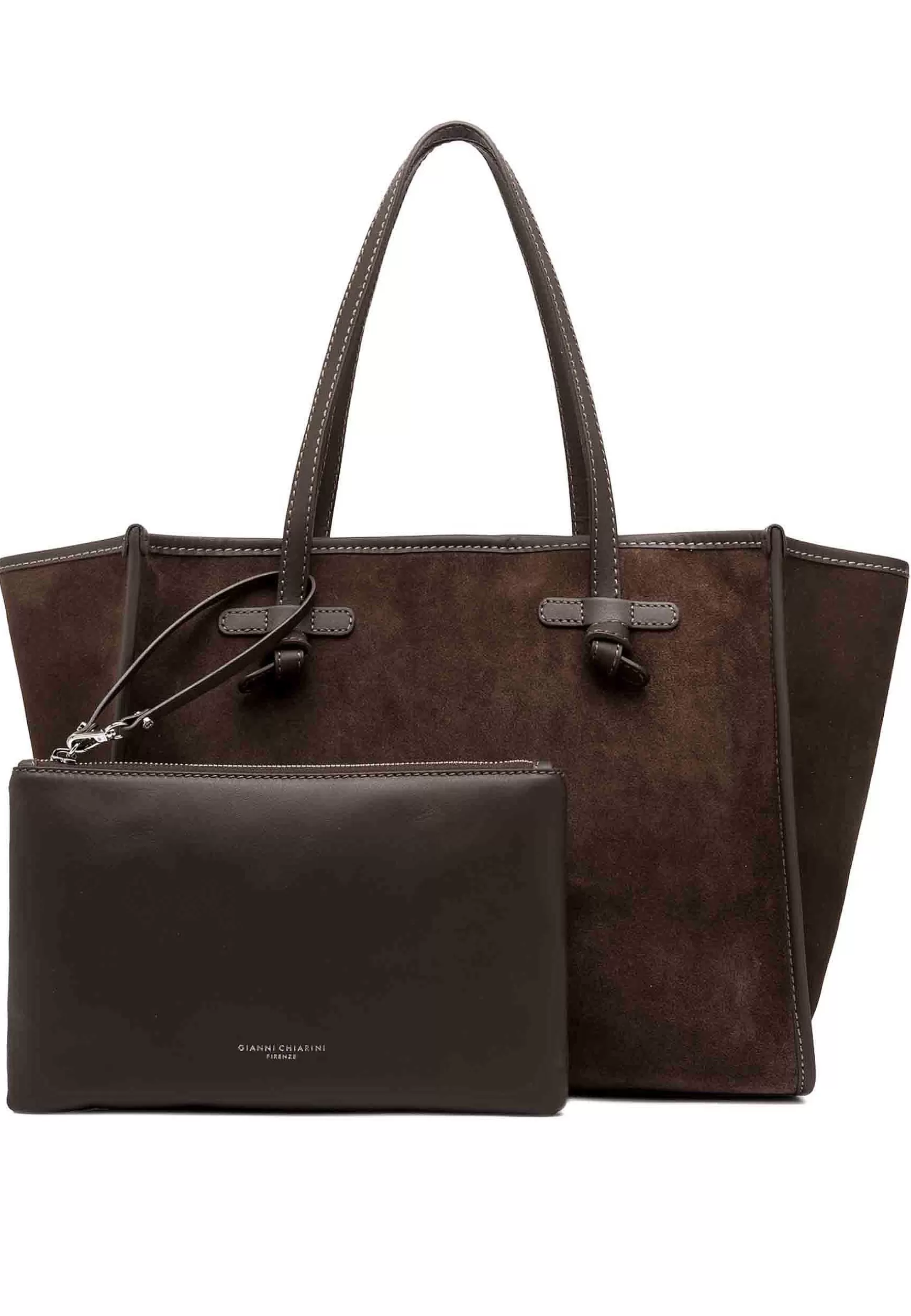 Borsa Shopping Donna In Camoscio Testa Di Moro Con Doppi Manici In Pelle*Marcella Club Best