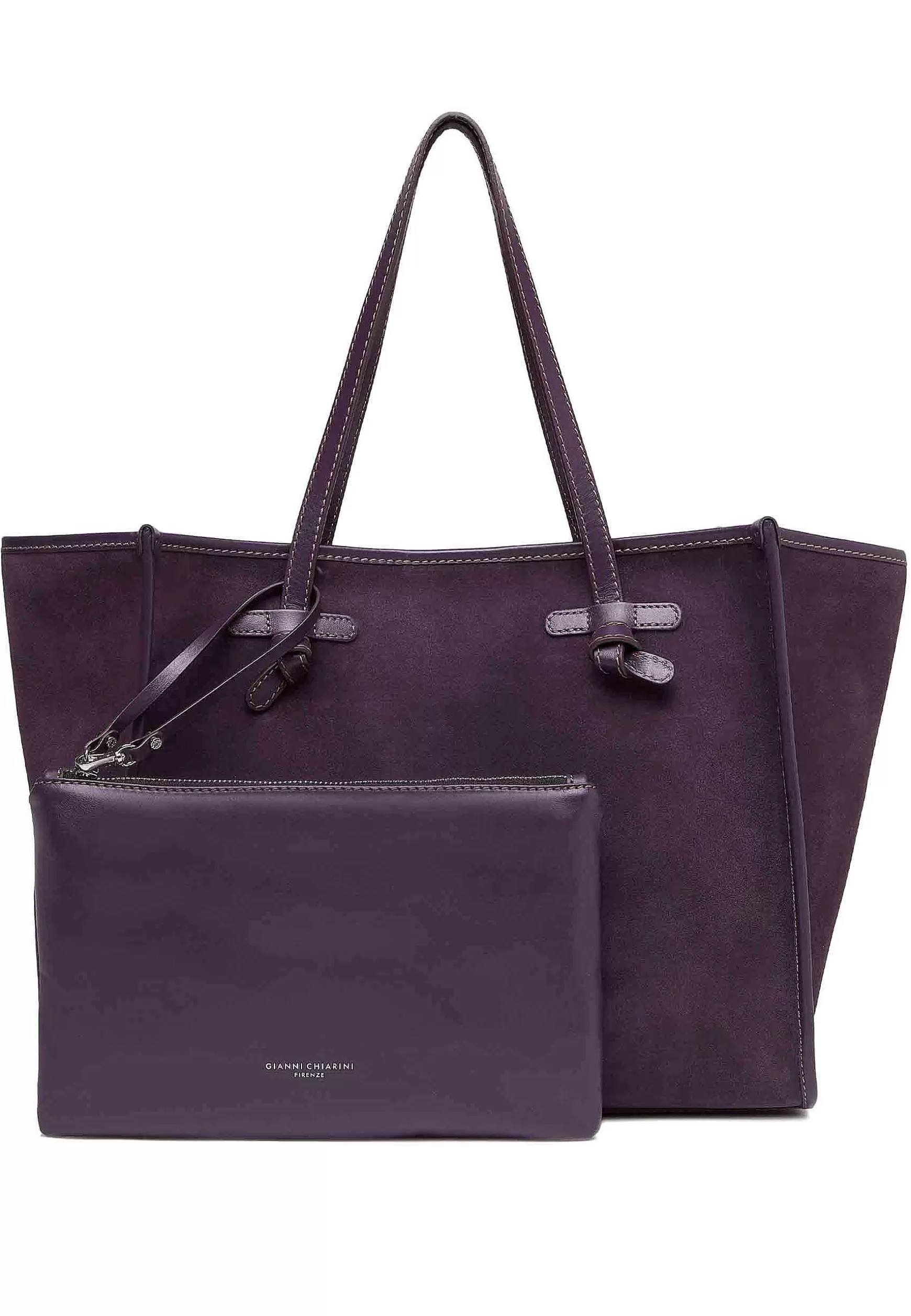 Borsa Shopping Donna In Camoscio Viola Con Doppi Manici In Pelle*Marcella Club Shop