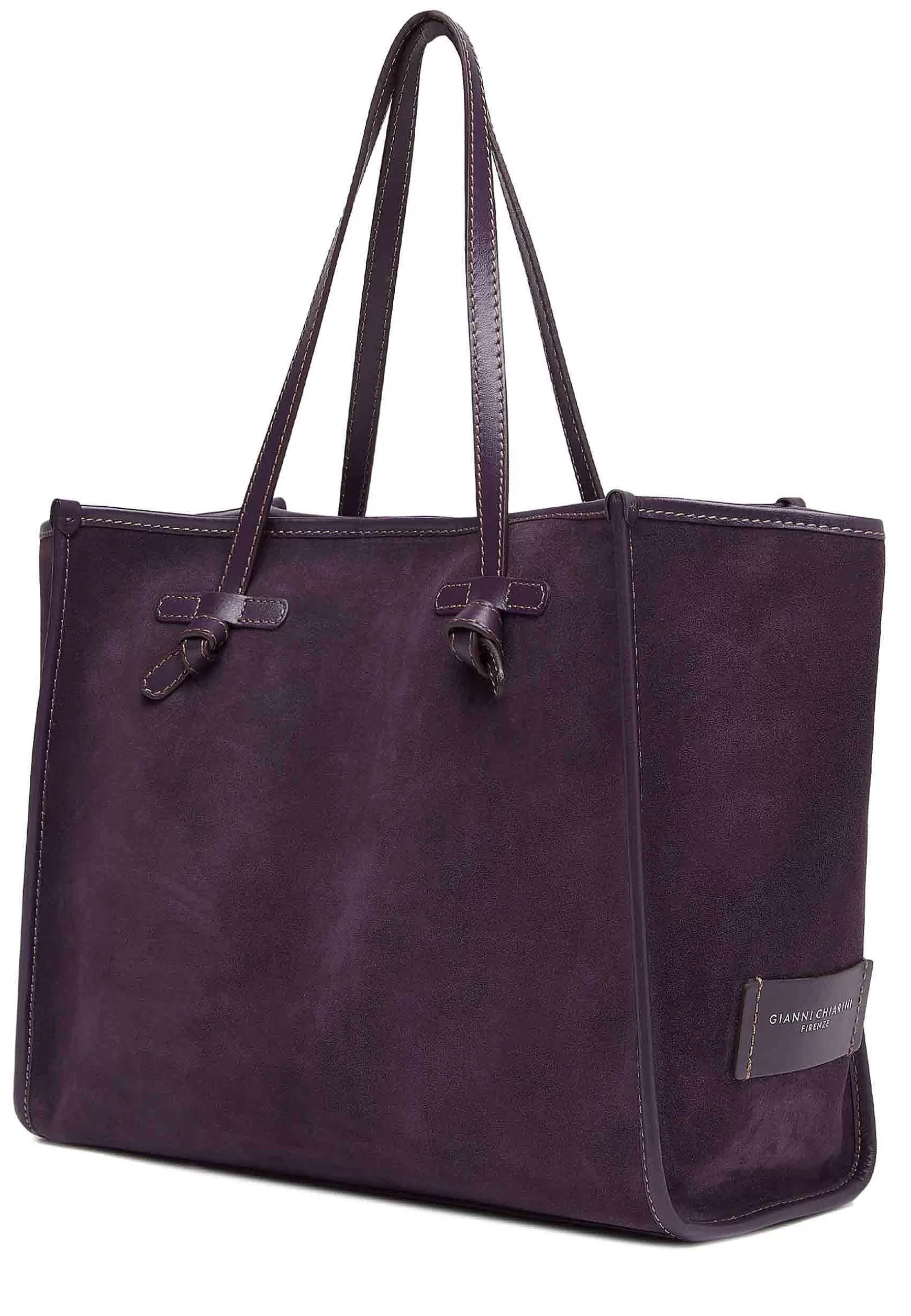 Borsa Shopping Donna In Camoscio Viola Con Doppi Manici In Pelle*Marcella Club Shop