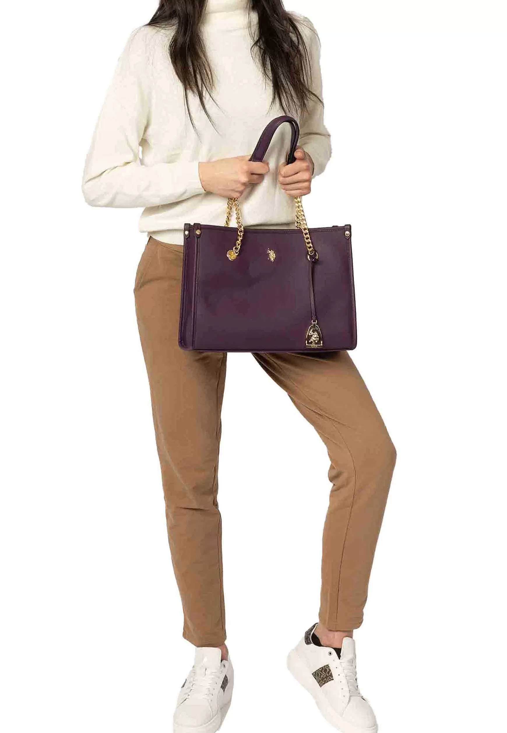 Borsa Shopping Donna In Eco Pelle Viola Con Manici A Catena Jones Shopping*U.S. Polo Assn Flash Sale