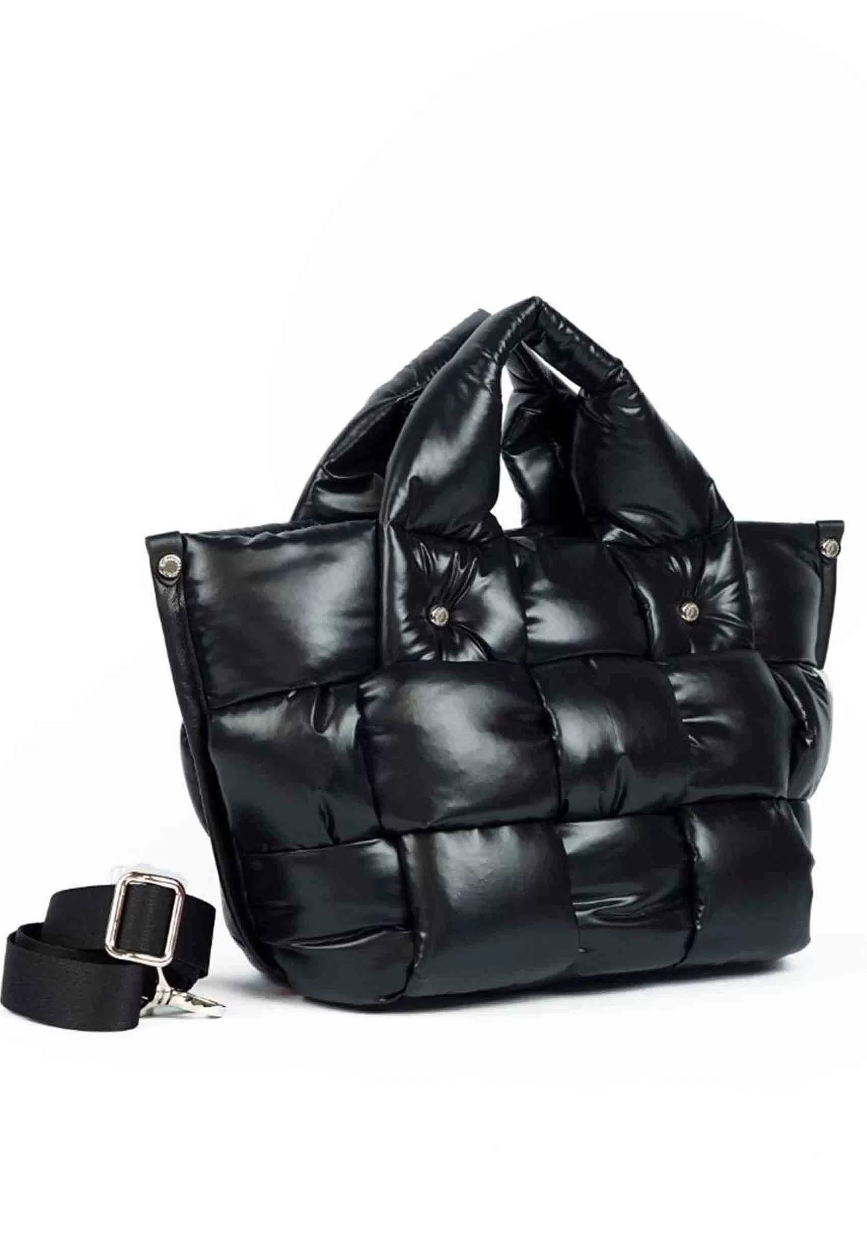 Borsa Shopping Donna In Tessuto Nero Intrecciato Imbottito E Soffice Con Tracolla In Tessuto*Roberta Gandolfi Best Sale