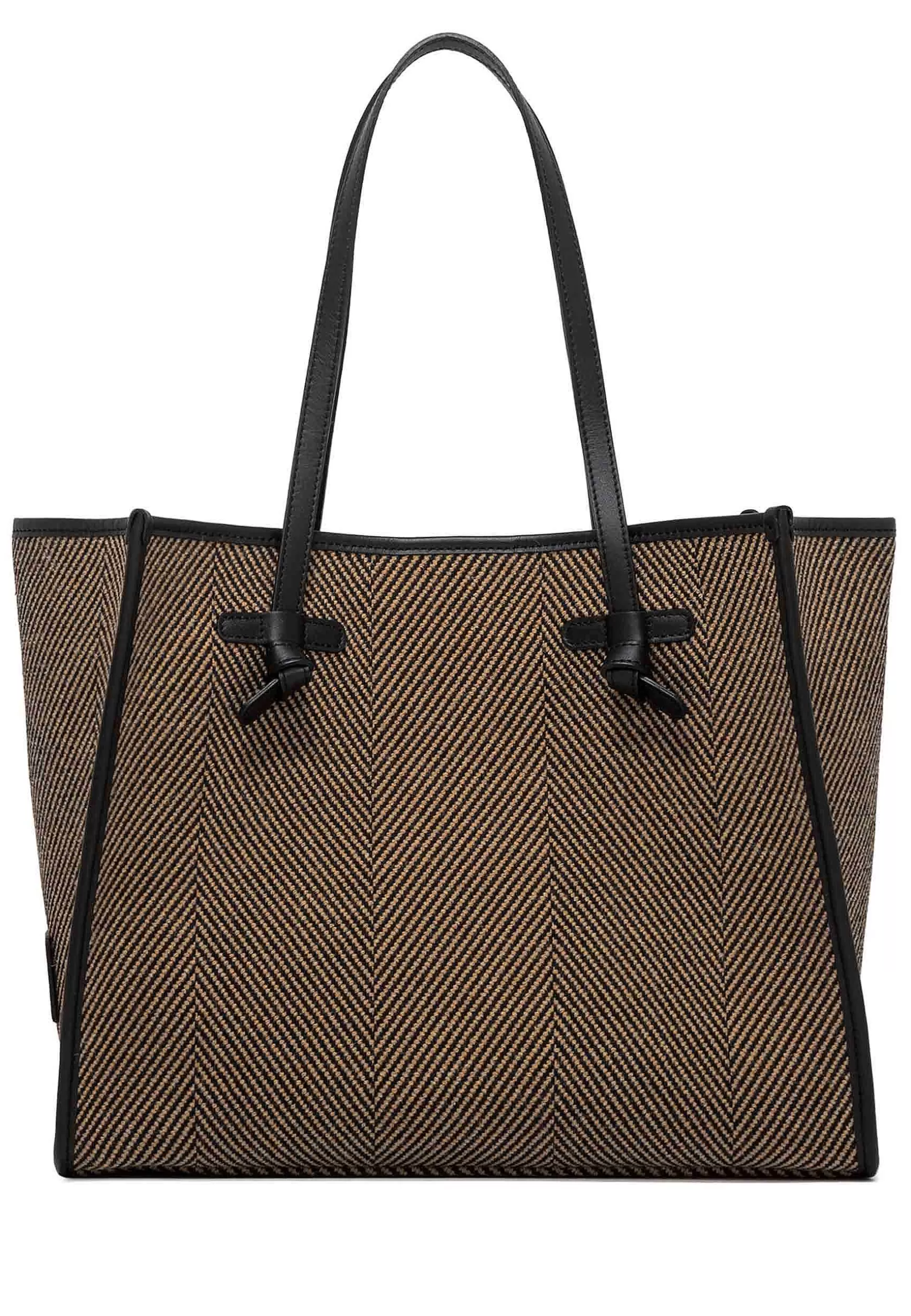 Borsa Shopping Donna In Tessuto Spigato Nero Con Doppi Manici In Pelle*Marcella Club Shop