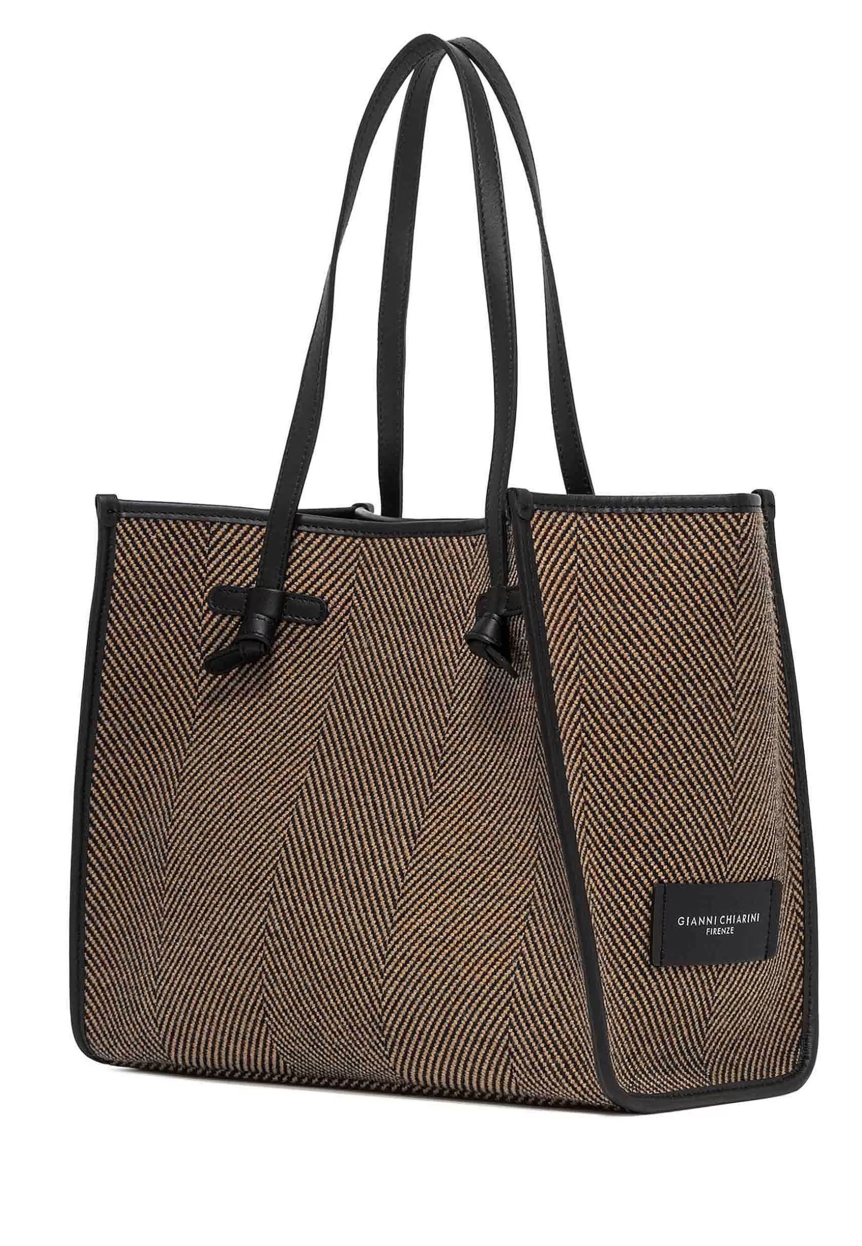 Borsa Shopping Donna In Tessuto Spigato Nero Con Doppi Manici In Pelle*Marcella Club Shop