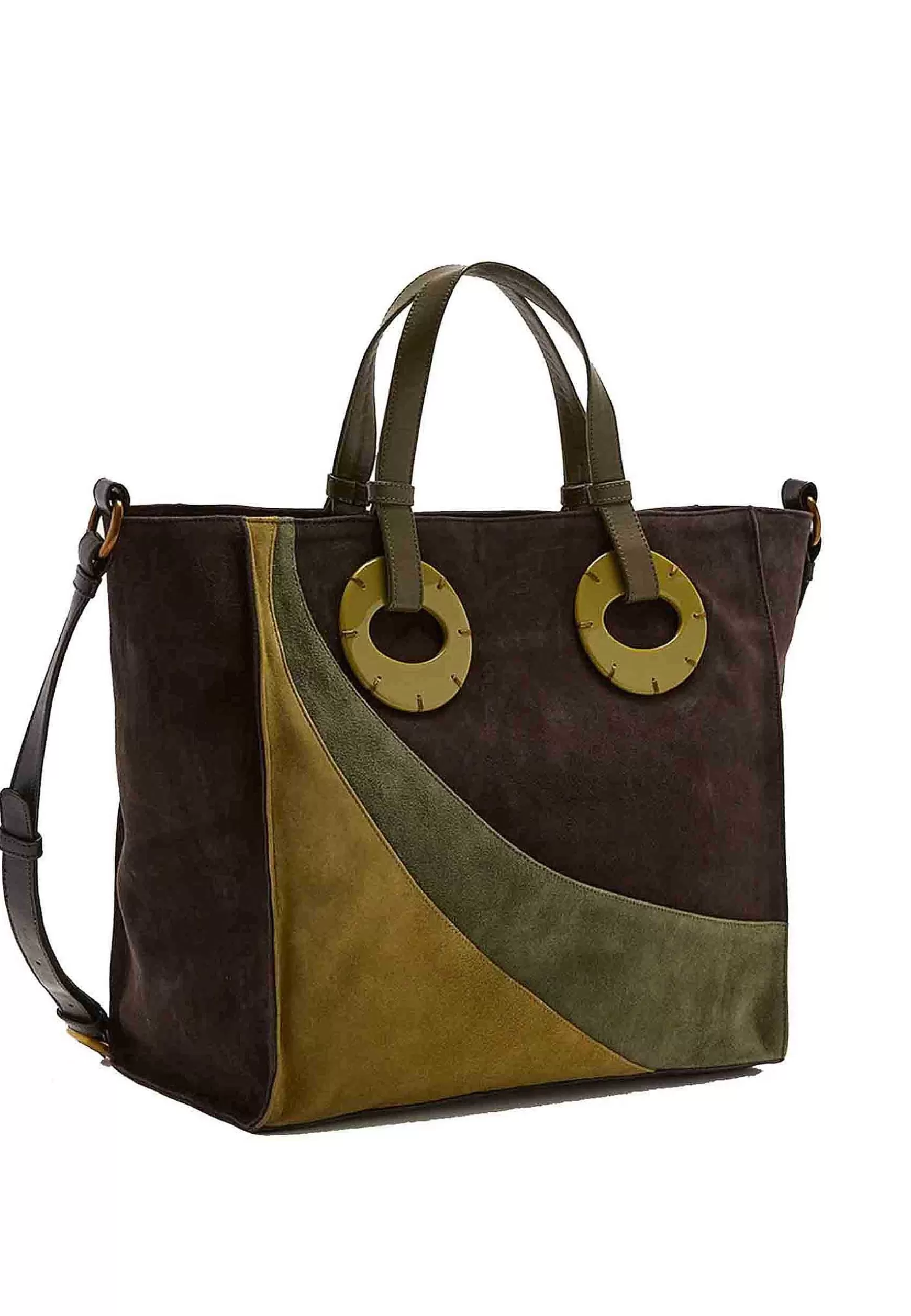 Borsa Shopping Donna Inlay In Camoscio Testa Di Moro Con Riporti In Camoscio Verde*Maliparmi Best