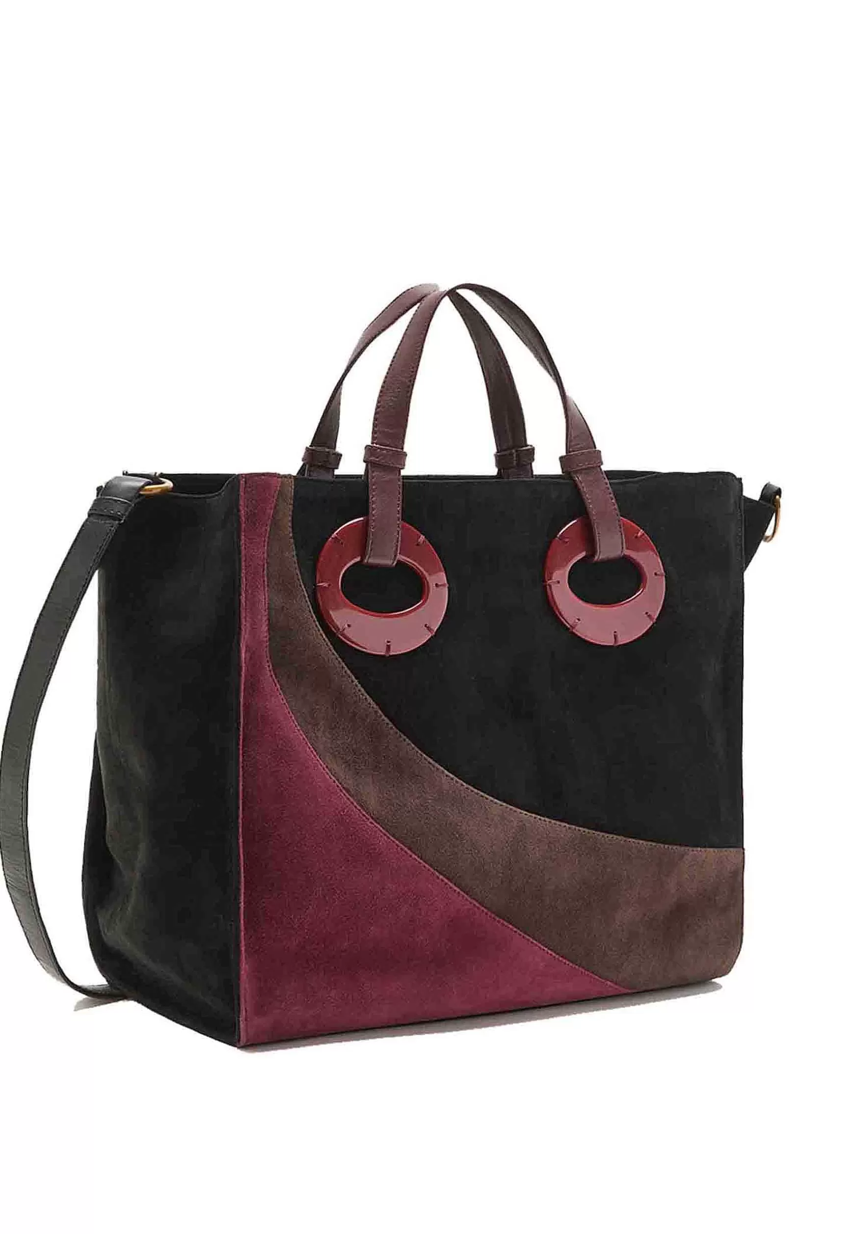 Borsa Shopping Donna Inlay In Camoscio Testa Di Moro Con Riporti In Camoscio Viola*Maliparmi Flash Sale