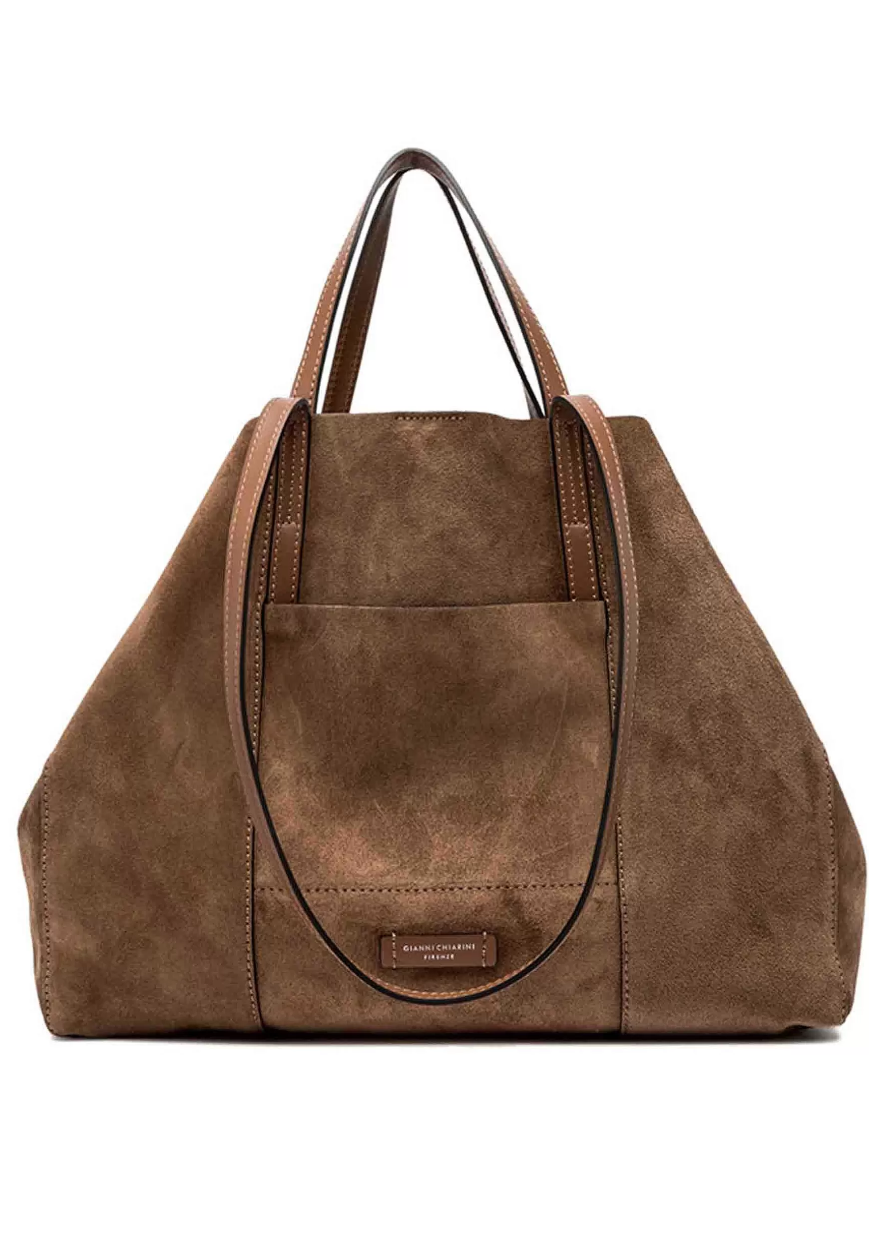 Borsa Shopping Donna Super Light In Camoscio Cognac Con Doppi Manici In Pelle*Gianni Chiarini Sale