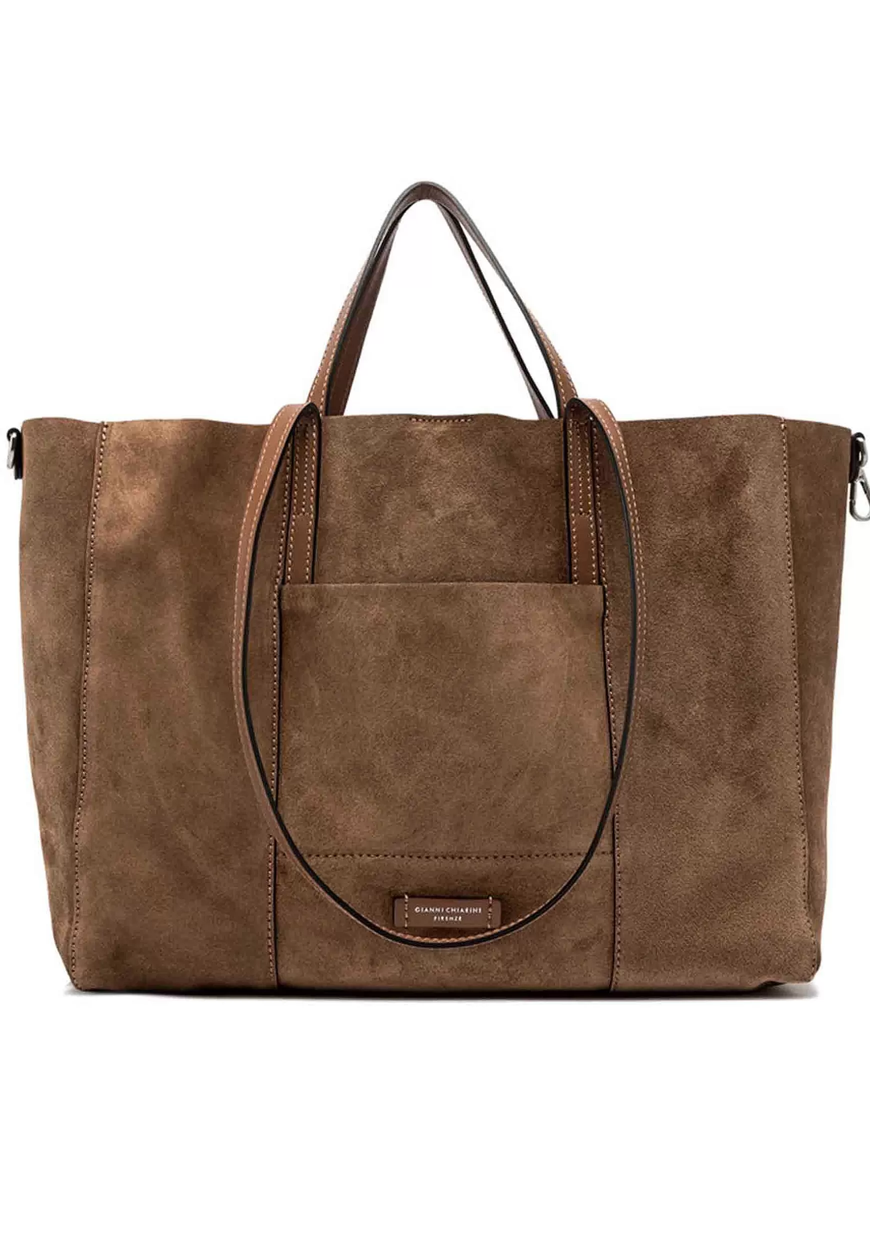 Borsa Shopping Donna Super Light In Camoscio Cognac Con Doppi Manici In Pelle*Gianni Chiarini Sale