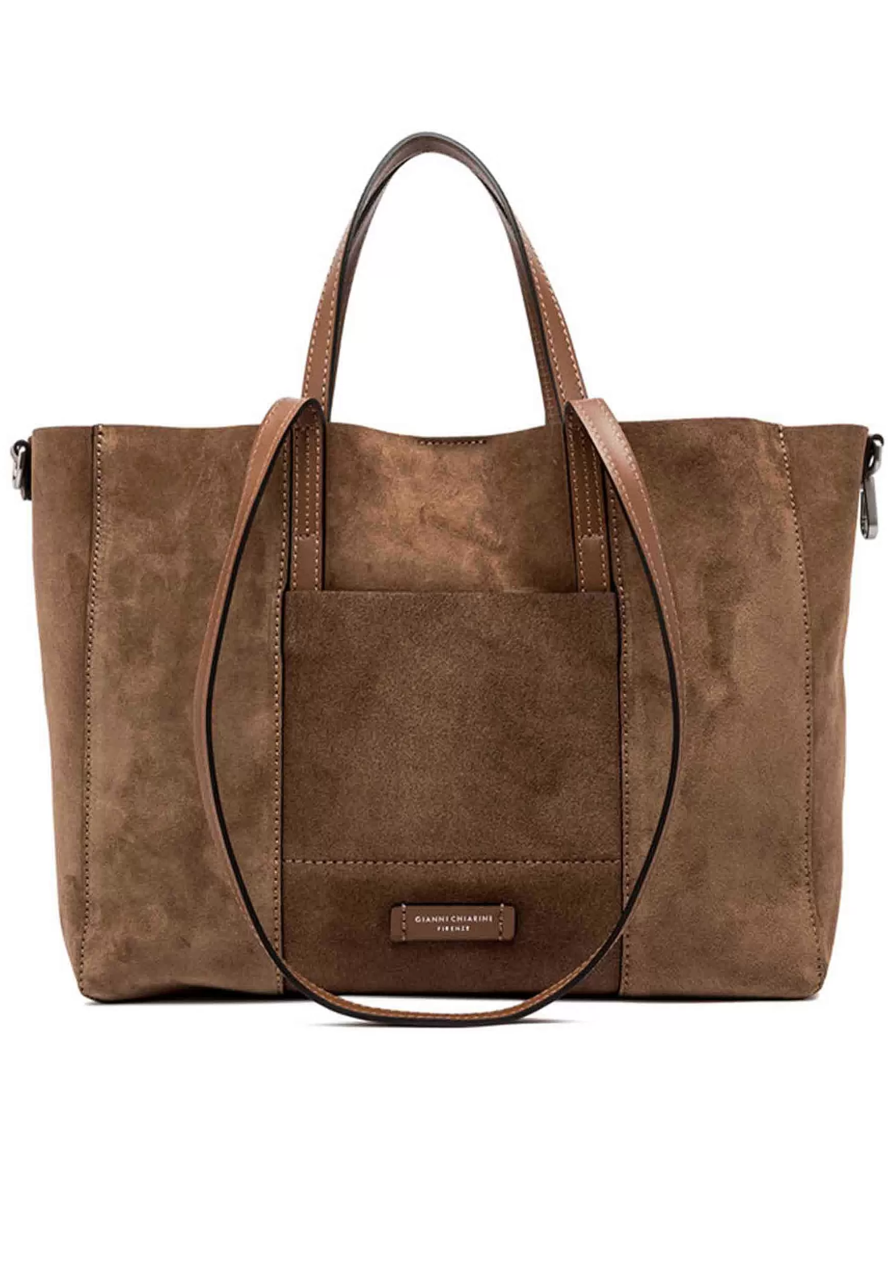 Borsa Shopping Donna Super Light In Camoscio Cognac Con Doppi Manici In Pelle*Gianni Chiarini Flash Sale