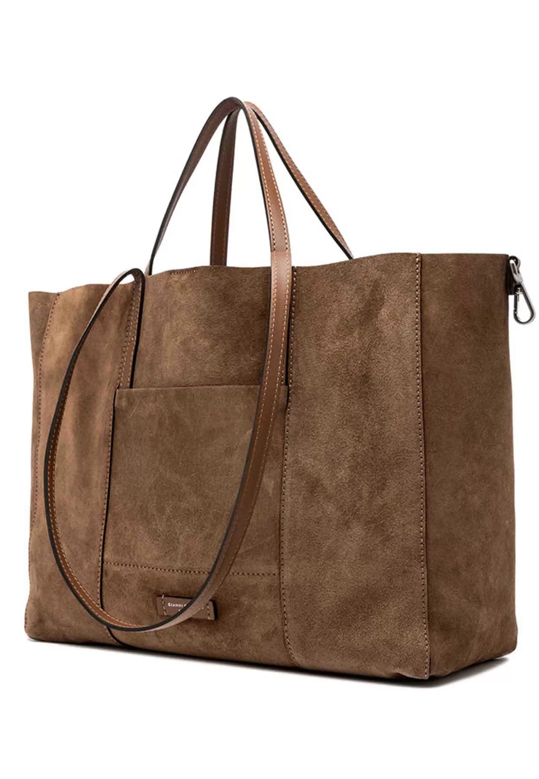 Borsa Shopping Donna Super Light In Camoscio Cognac Con Doppi Manici In Pelle*Gianni Chiarini Sale