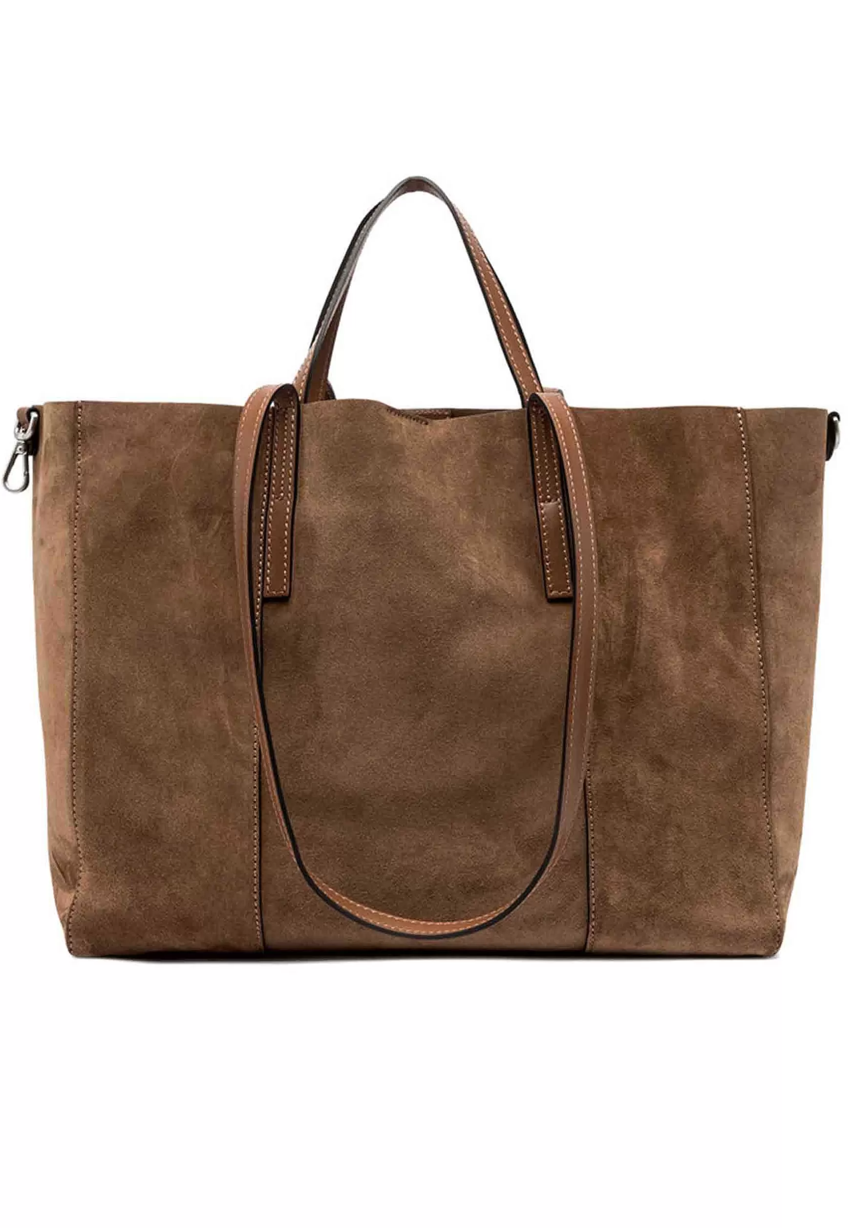 Borsa Shopping Donna Super Light In Camoscio Cognac Con Doppi Manici In Pelle*Gianni Chiarini Sale