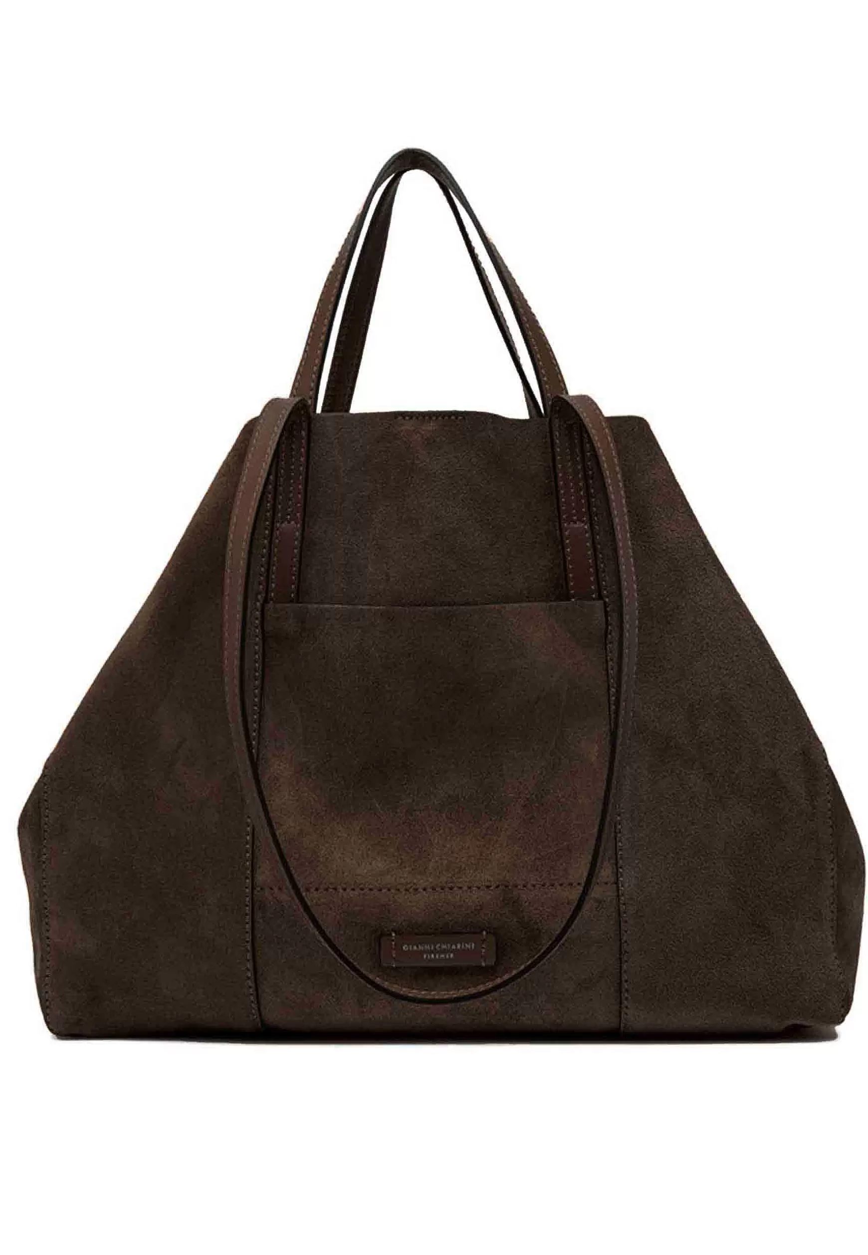 Borsa Shopping Donna Super Light In Camoscio Testa Di Moro Con Doppi Manici In Pelle*Gianni Chiarini Best Sale
