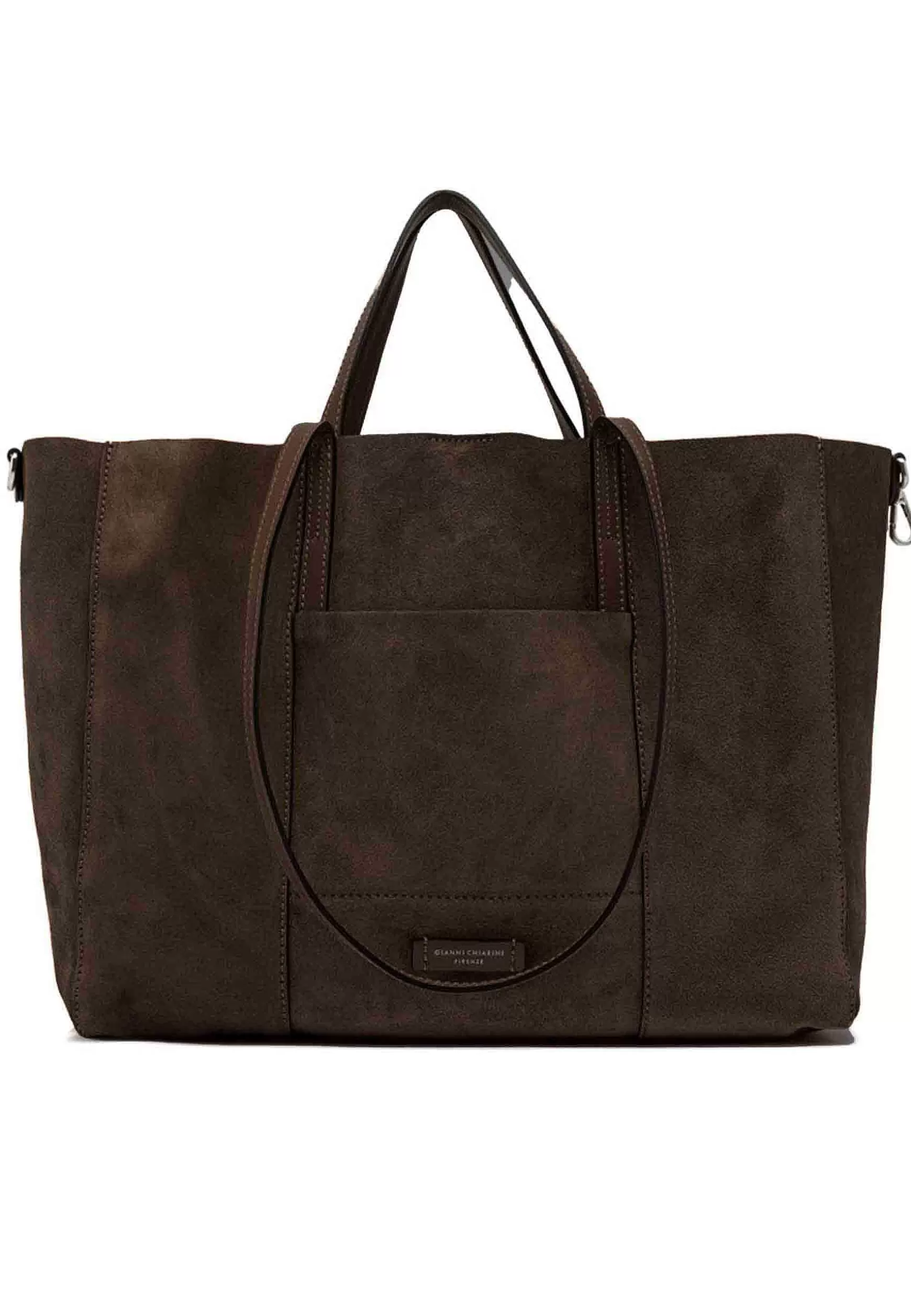 Borsa Shopping Donna Super Light In Camoscio Testa Di Moro Con Doppi Manici In Pelle*Gianni Chiarini Best Sale