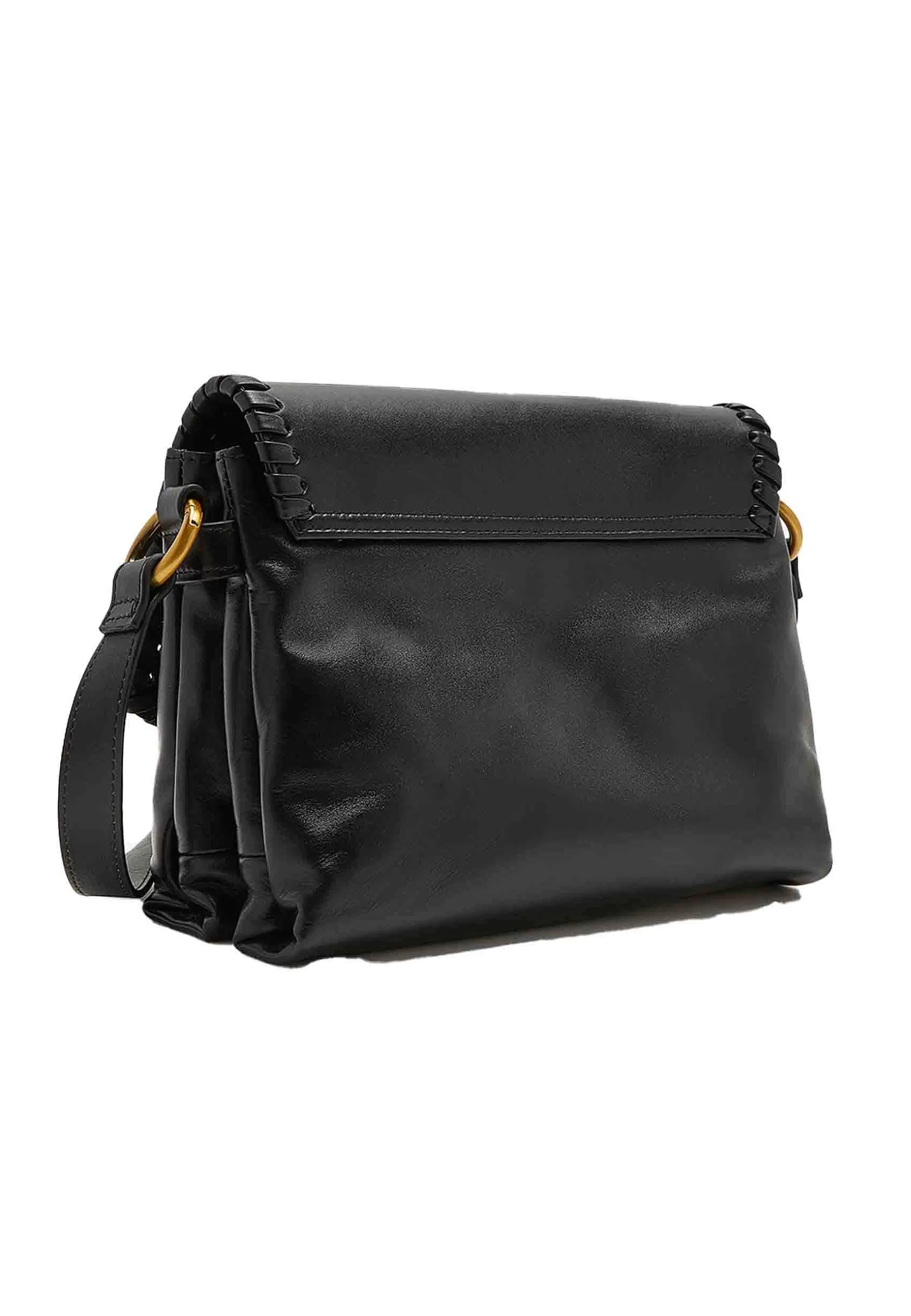 Borsa Tracolla Donna Tresse In Pelle Nera Con Rosone*Maliparmi Store
