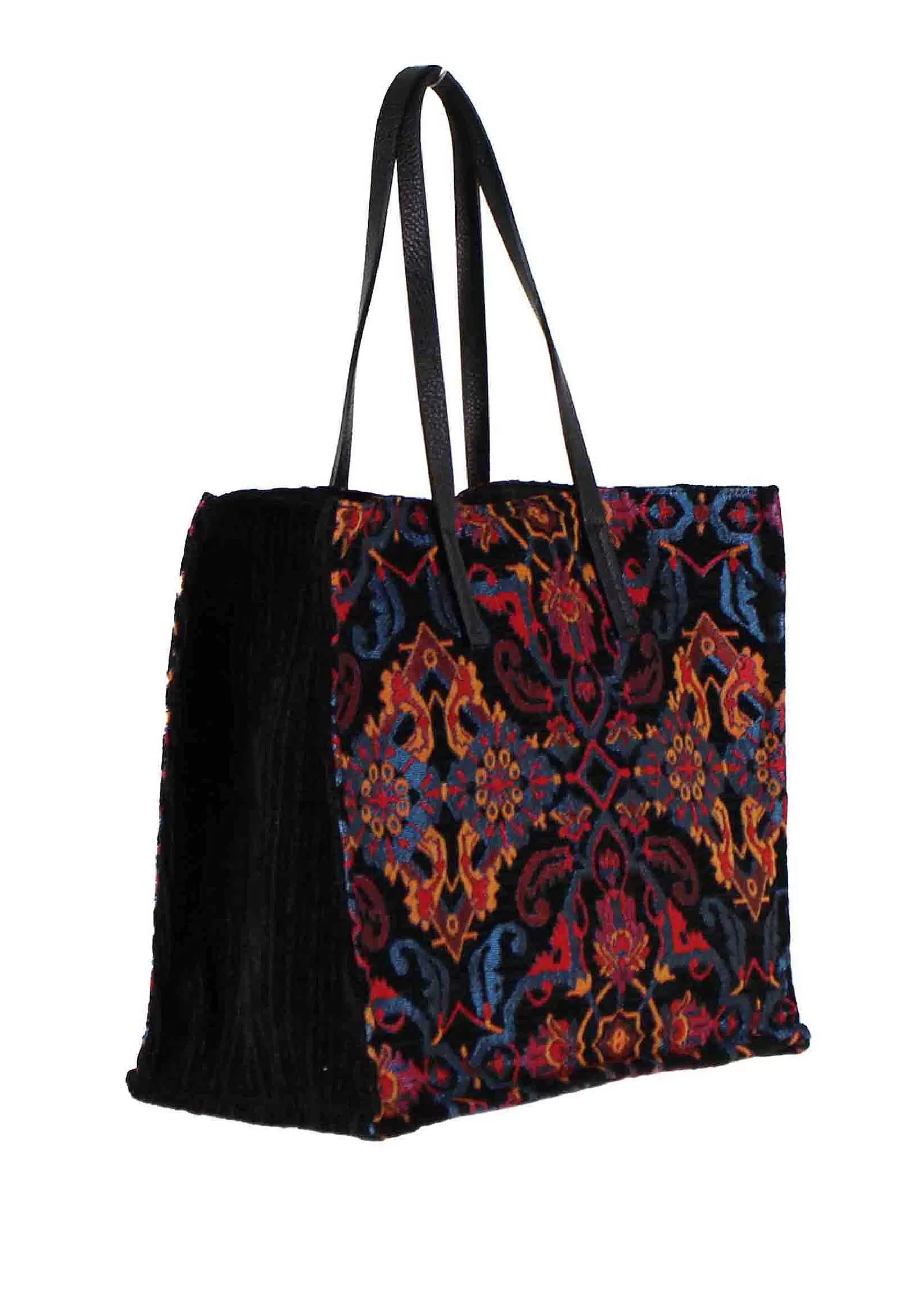 Borse Donna Shopping In Tessuto Nero Con Doppi Manici In Pelle*Kassiopea New