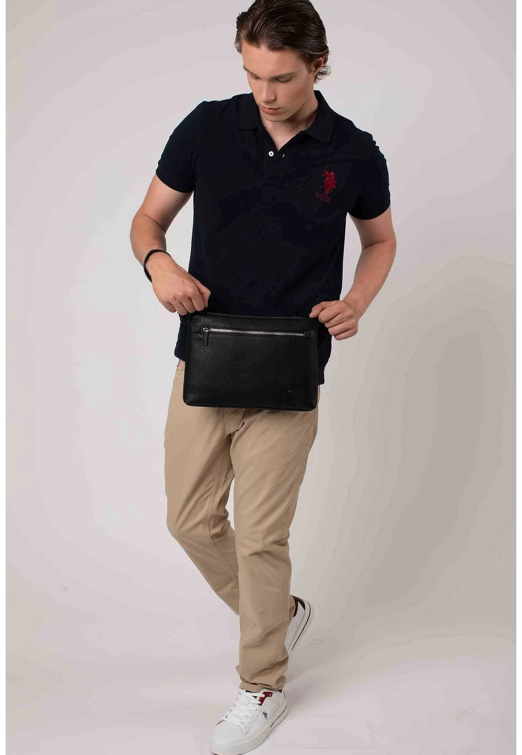 Borsello Uomo In Ecopelle Marrone Con Doppia Zip Seattle Ipad*U.S. Polo Assn Cheap