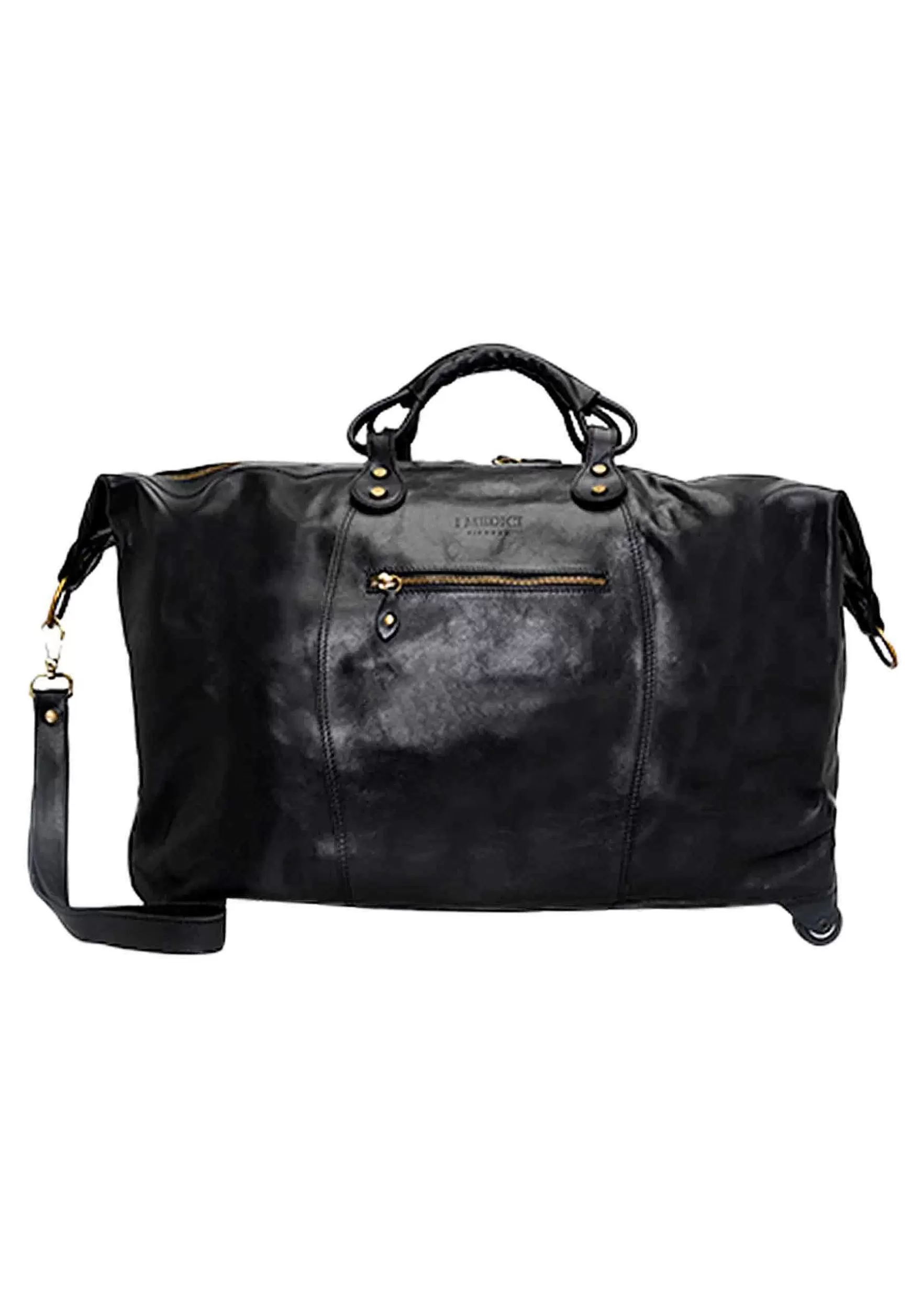 Borsone Trolley Uomo In Pelle Nero Con Tirante In Pelle*I Medici New
