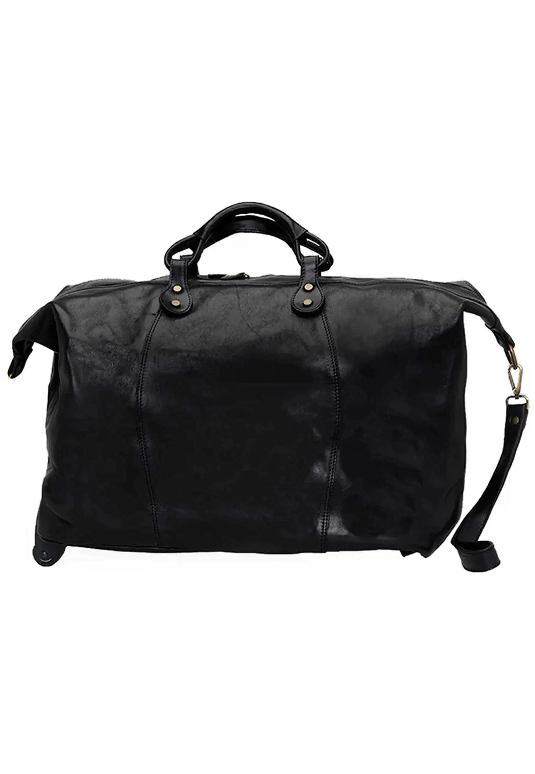 Borsone Trolley Uomo In Pelle Nero Con Tirante In Pelle*I Medici New