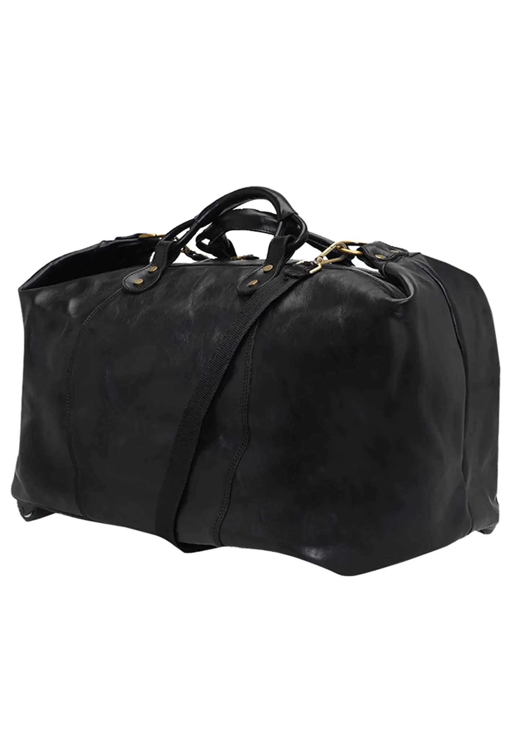 Borsone Trolley Uomo In Pelle Nero Con Tirante In Pelle*I Medici New