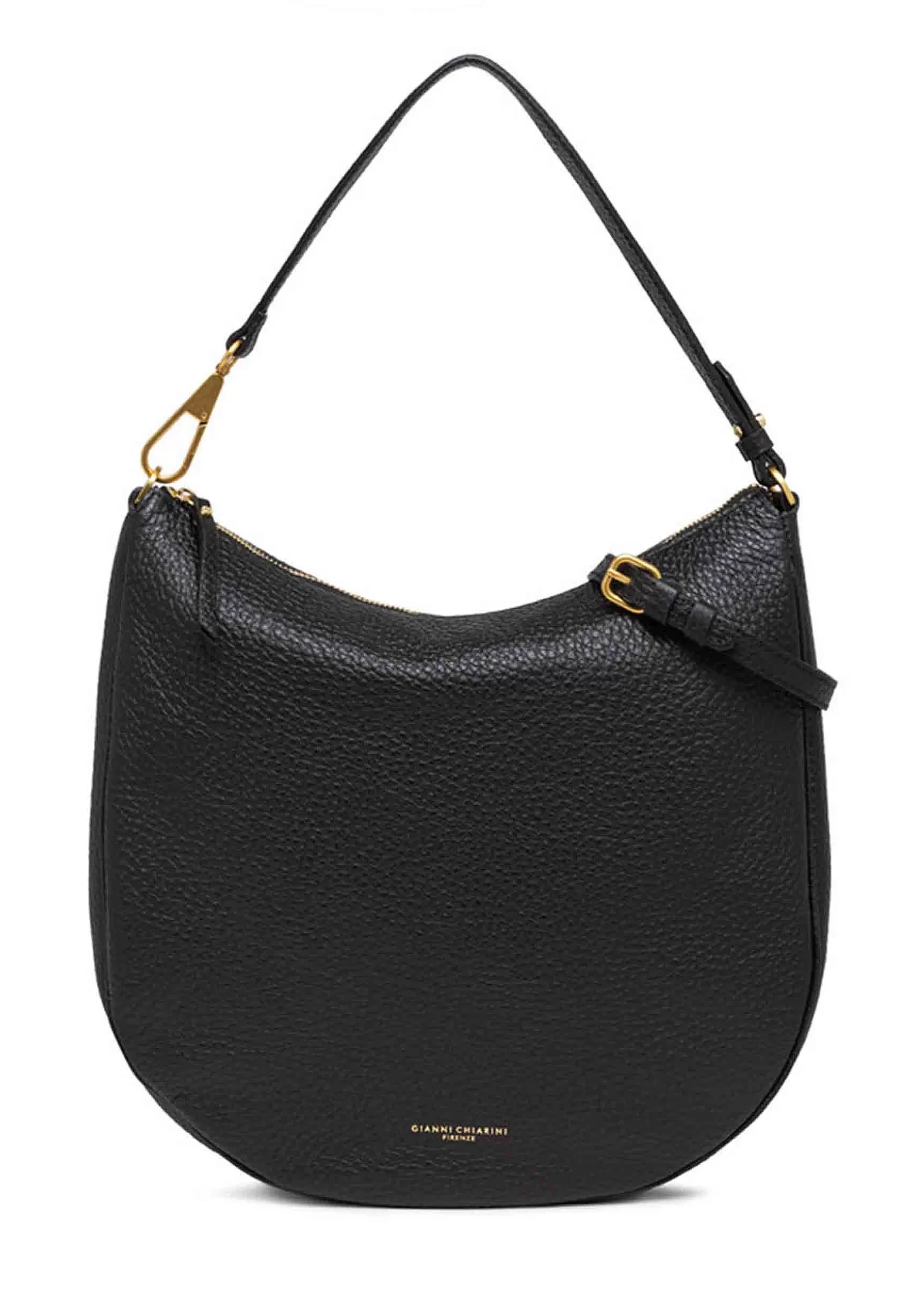 Bosa A Spalla Maxi Brooke In Pelle Nera Con Gancio Laterale Oro*Gianni Chiarini Clearance