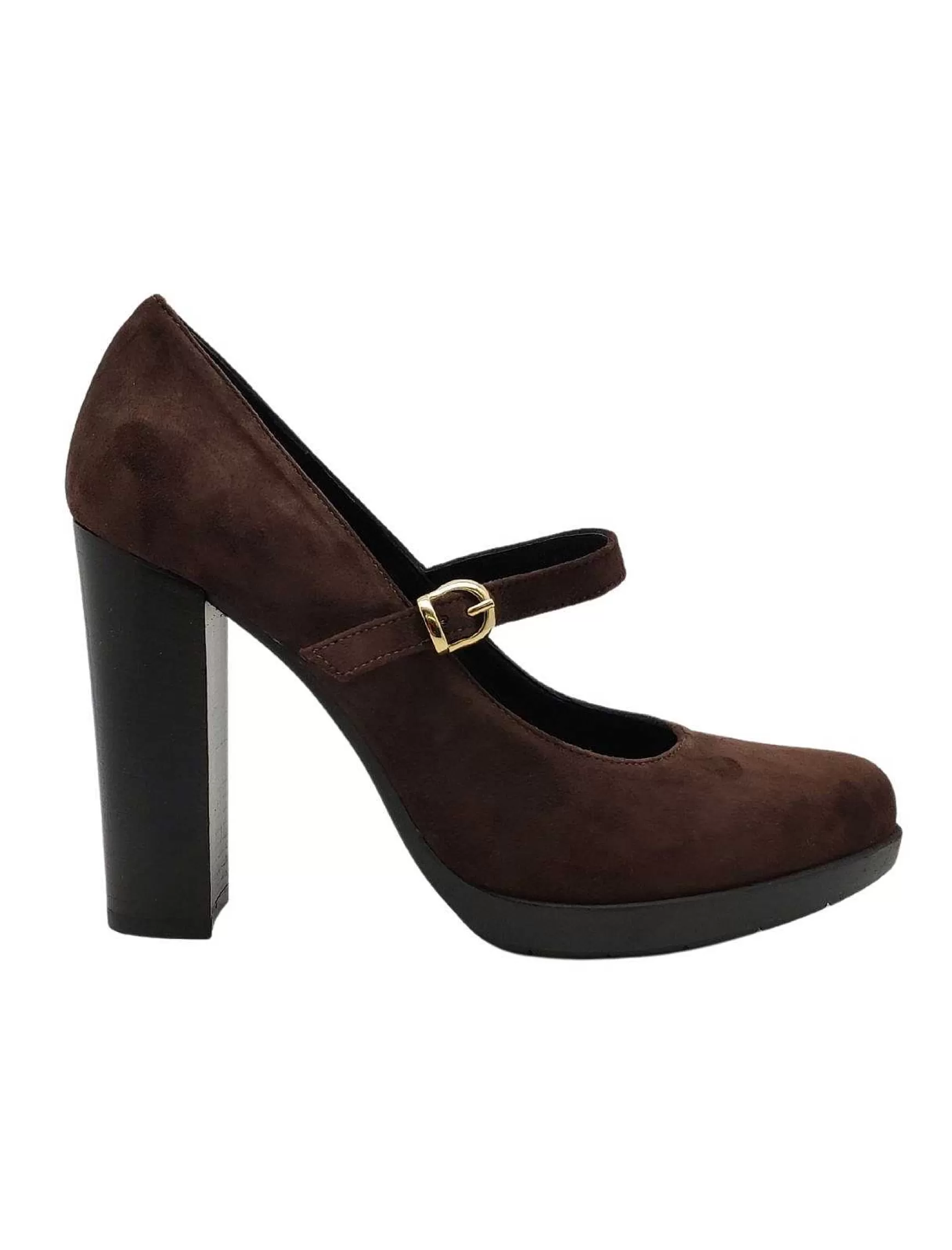 Calzature Donna Decollete Donna In Camoscio Testa Di Moro Con Cinturino In Tinta** Discount